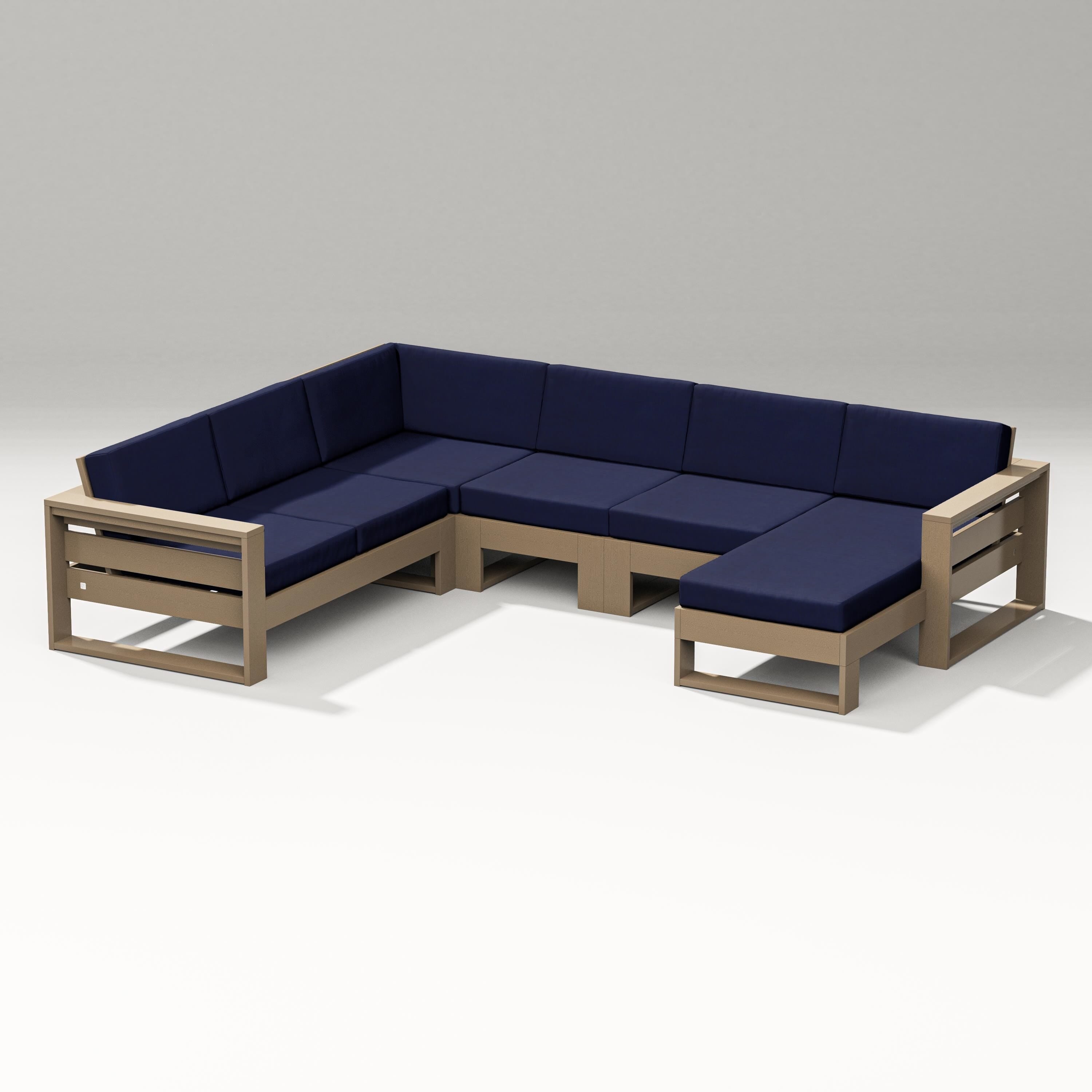 PW Designer Series Latitude Corner Sectional with Right Chaise in Vintage Sahara / Navy