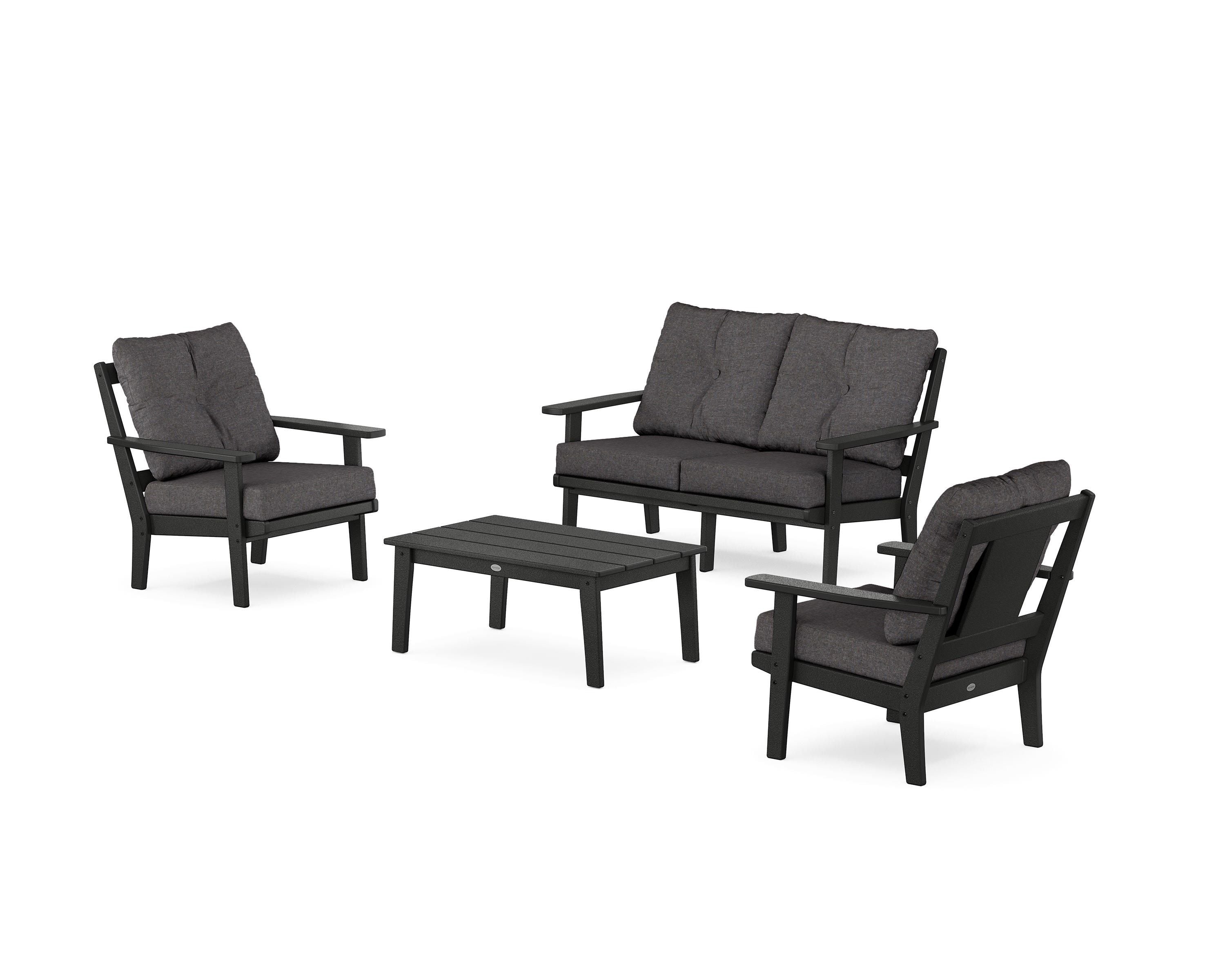 POLYWOOD Prairie 4-Piece Deep Seating Set with Loveseat in Black / Ash Charcoal