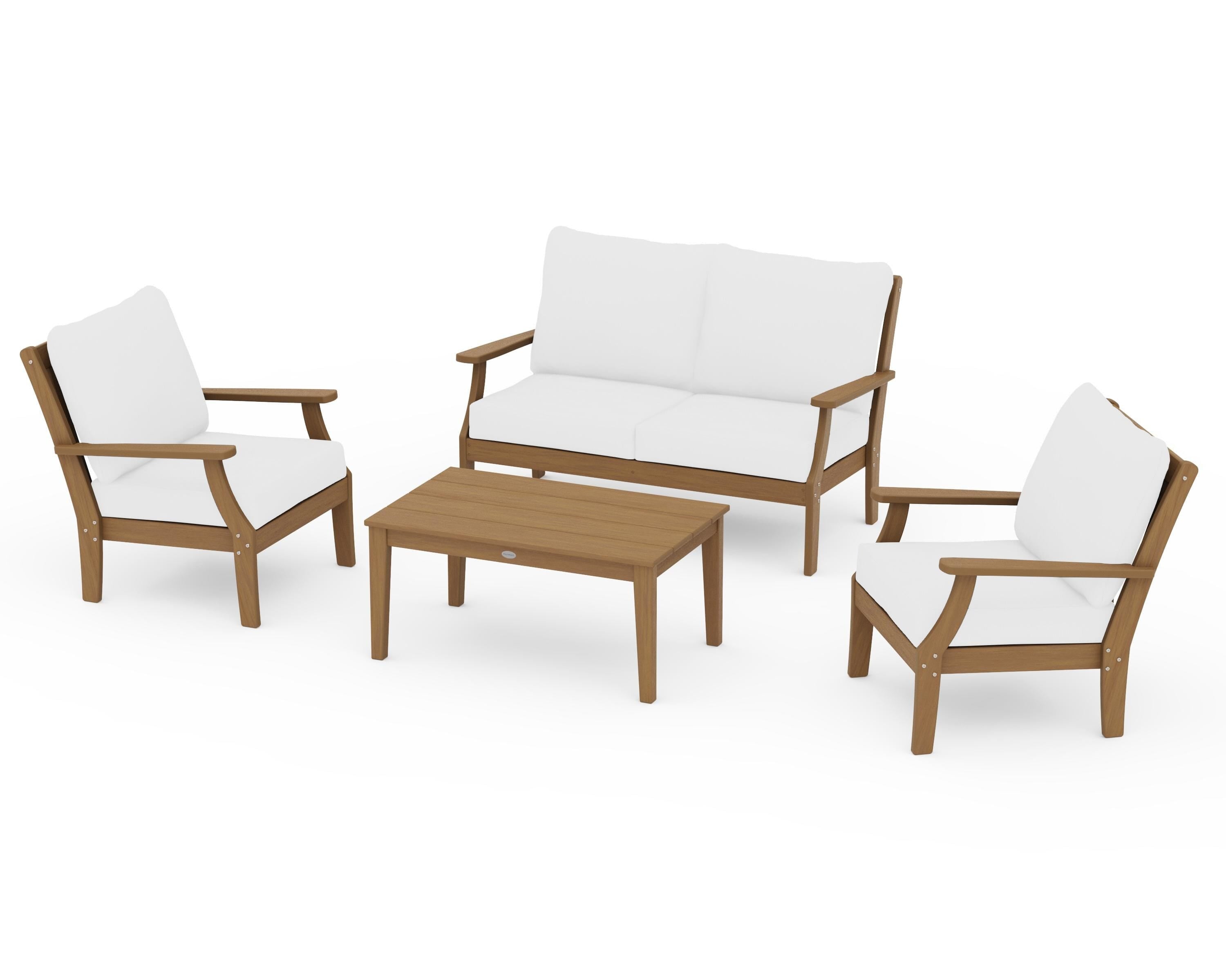 POLYWOOD Braxton 4-Piece Deep Seating Chair Set in Natural / Natural