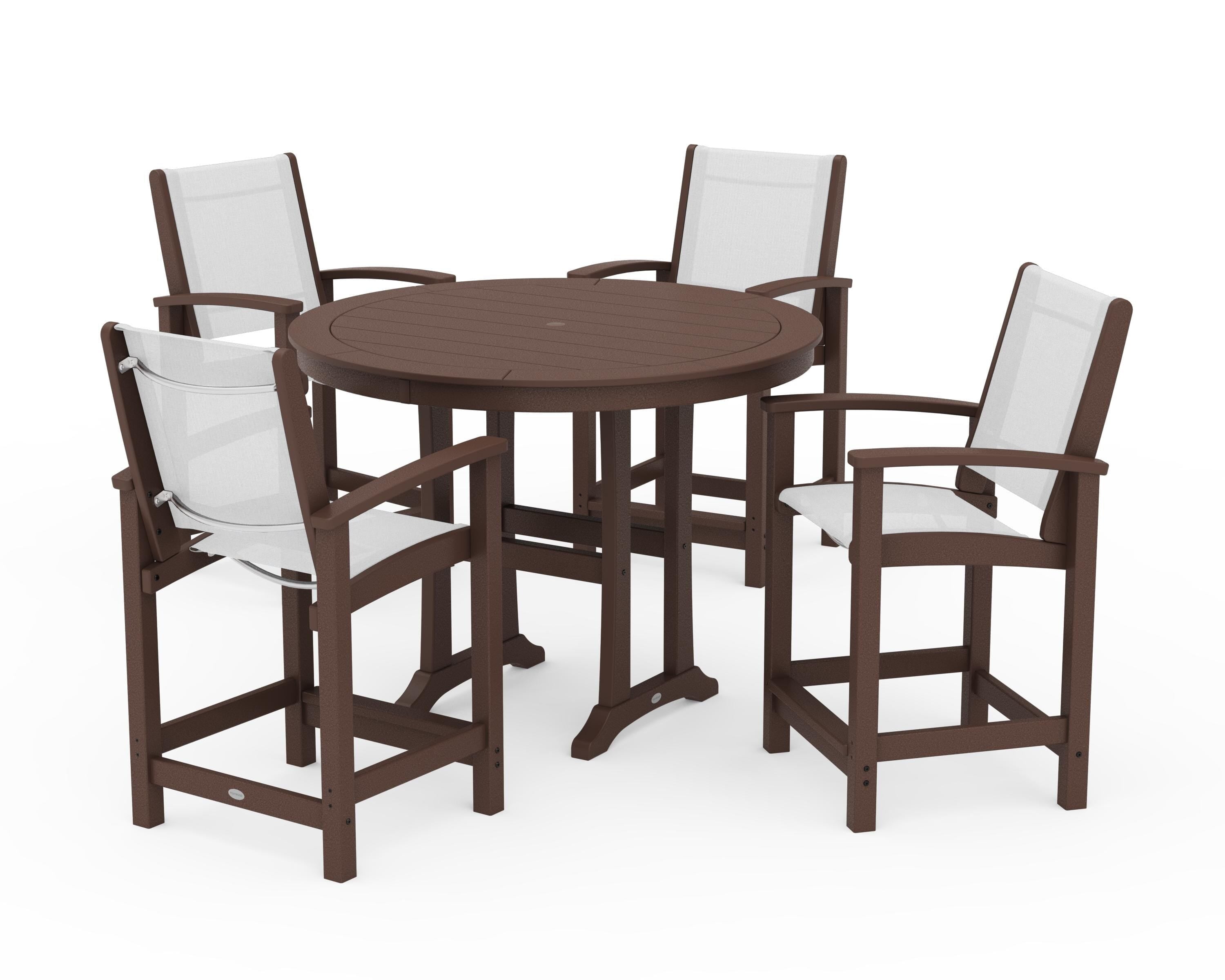 POLYWOOD Coastal 5-Piece Counter Set in Mahogany / White Sling