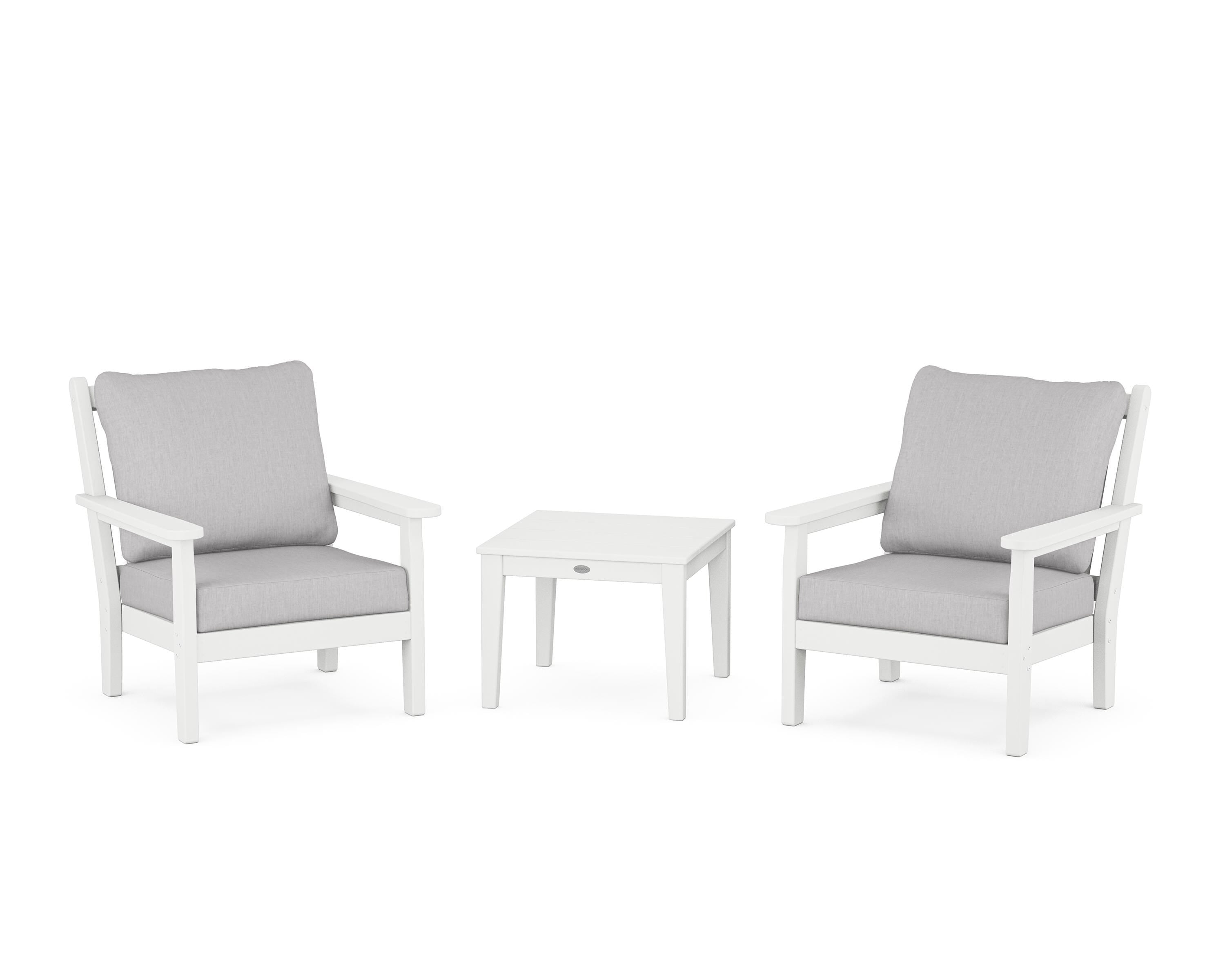 POLYWOOD Chippendale 3-Piece Deep Seating Set in White / Granite
