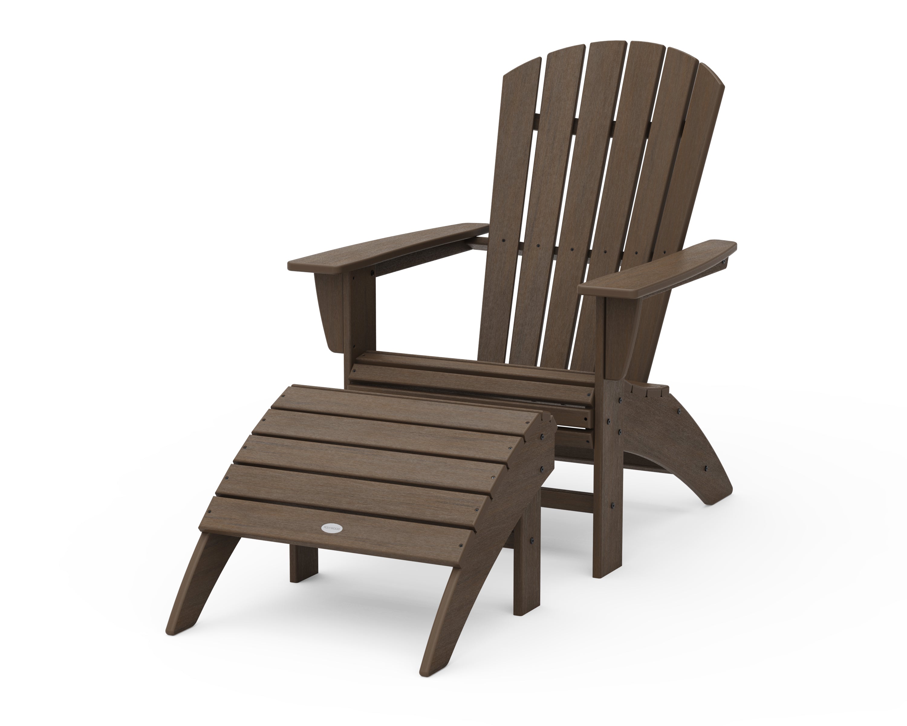 POLYWOOD Nautical Curveback Adirondack Chair 2-Piece Set with Ottoman in Kona