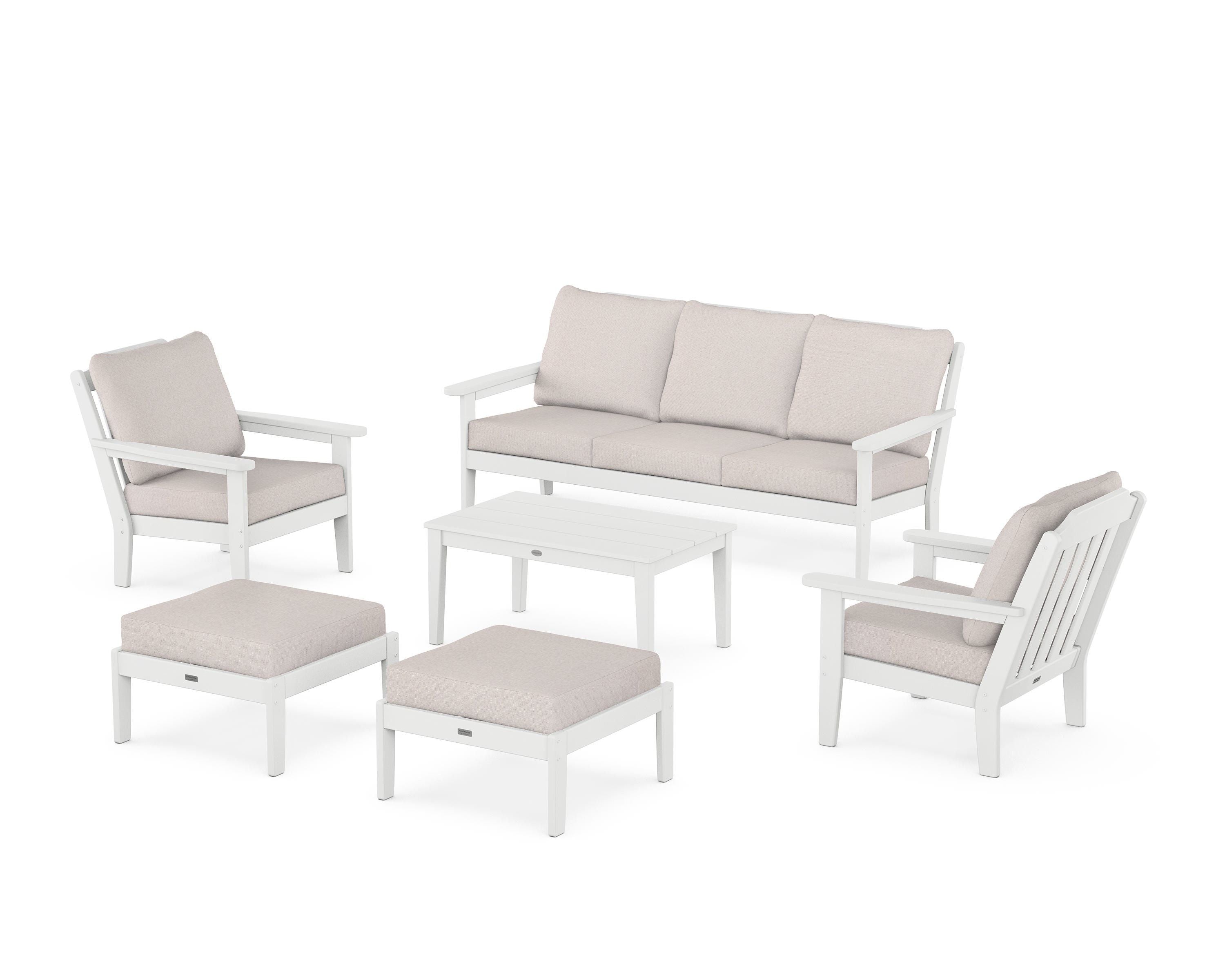 Country Living Cottage 6-Piece Lounge Sofa Set in White / Dune Burlap