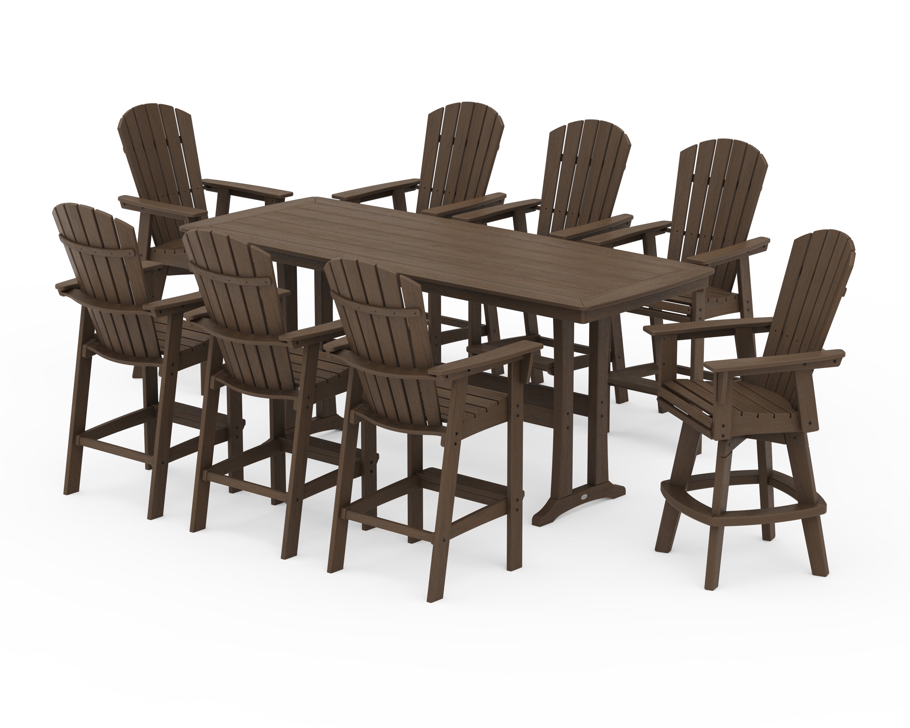 POLYWOOD Nautical Curveback Adirondack Swivel 9-Piece Bar Set with Trestle Legs in Kona