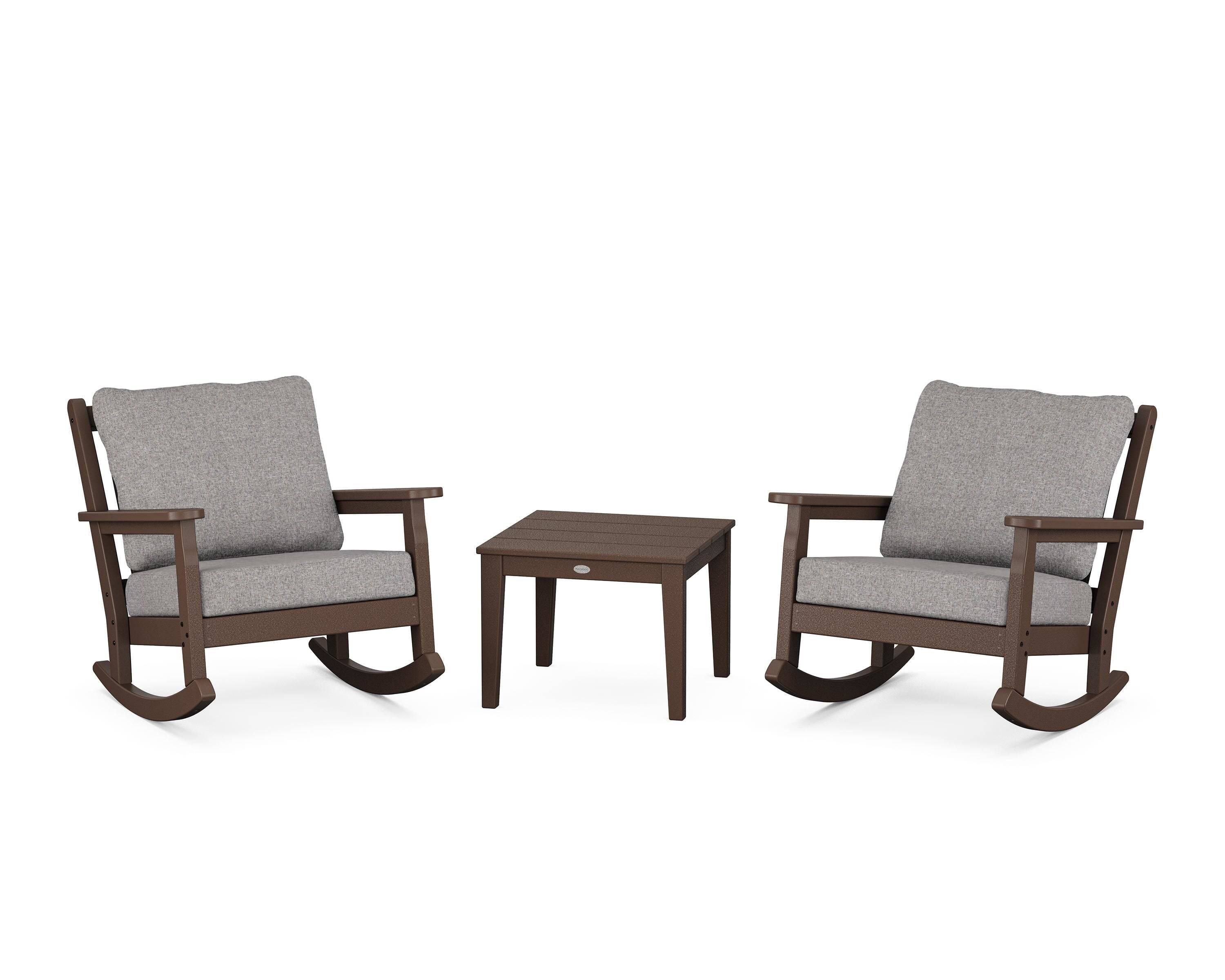 POLYWOOD Chippendale 3-Piece Deep Seating Rocker Set in Mahogany / Grey Mist