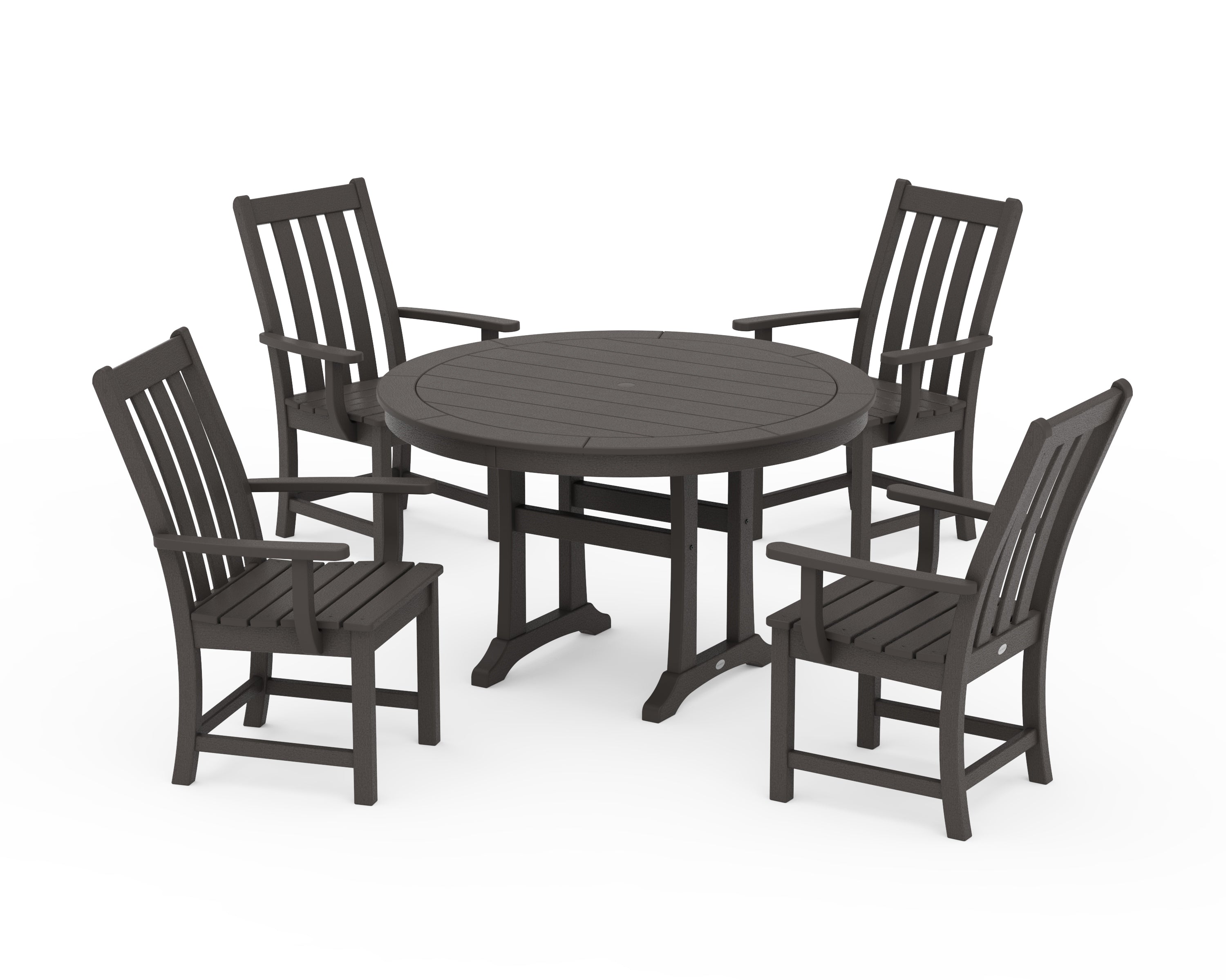 POLYWOOD Vineyard 5-Piece Round Dining Set with Trestle Legs in Vintage Coffee
