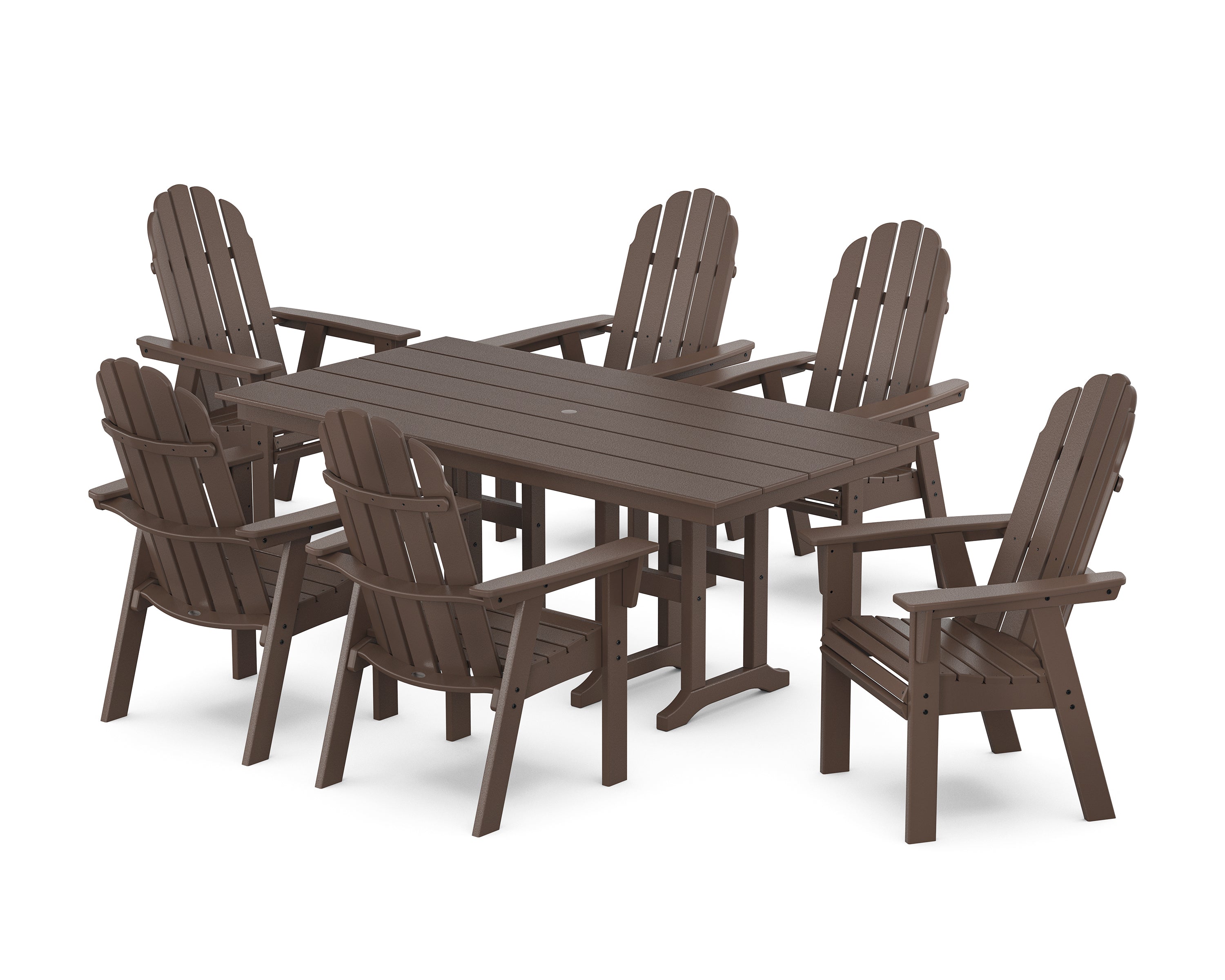 POLYWOOD Vineyard Curveback Adirondack Chair 7-Piece Farmhouse Dining Set in Mahogany