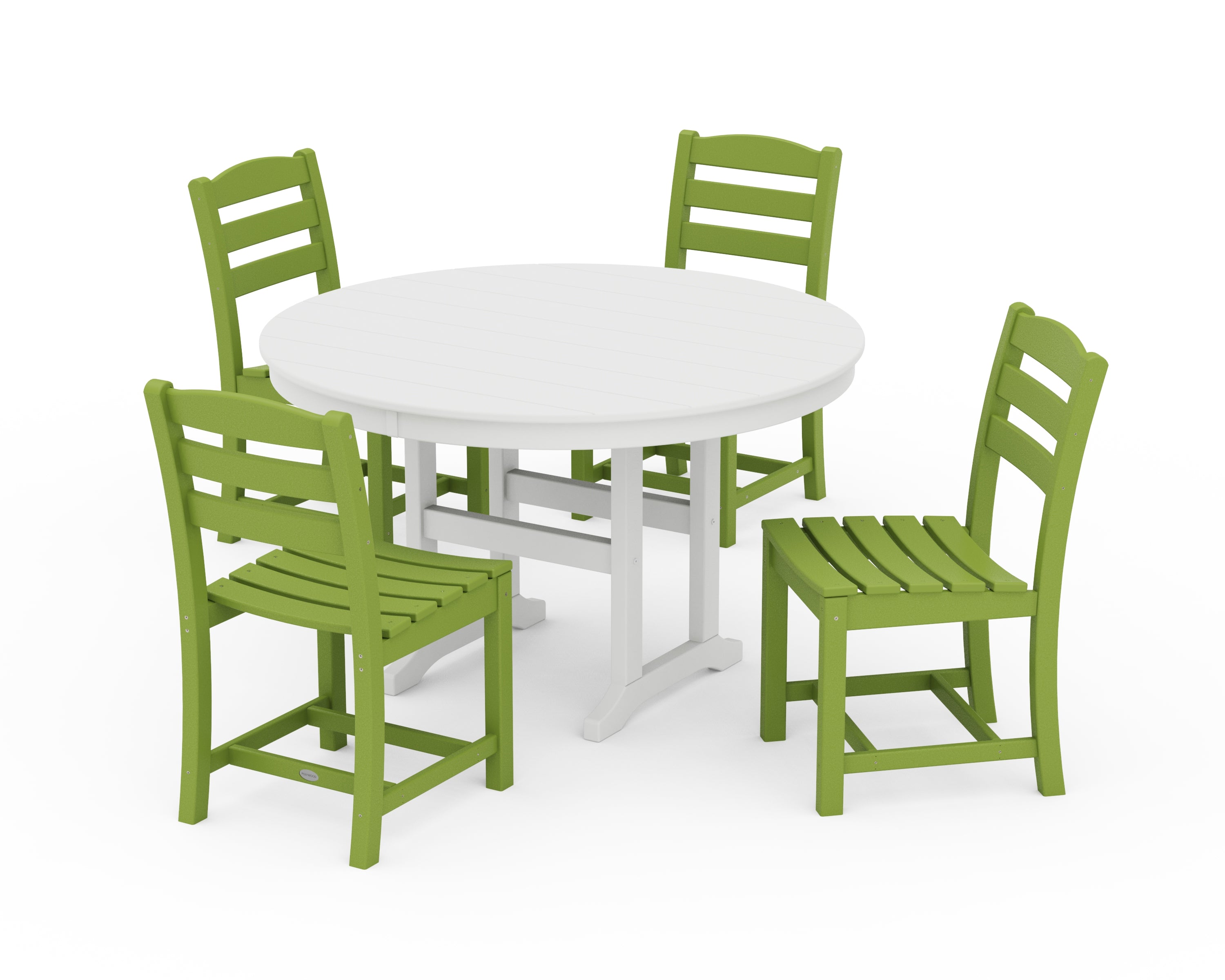 POLYWOOD La Casa Café Side Chair 5-Piece Round Farmhouse Dining Set in Lime / White