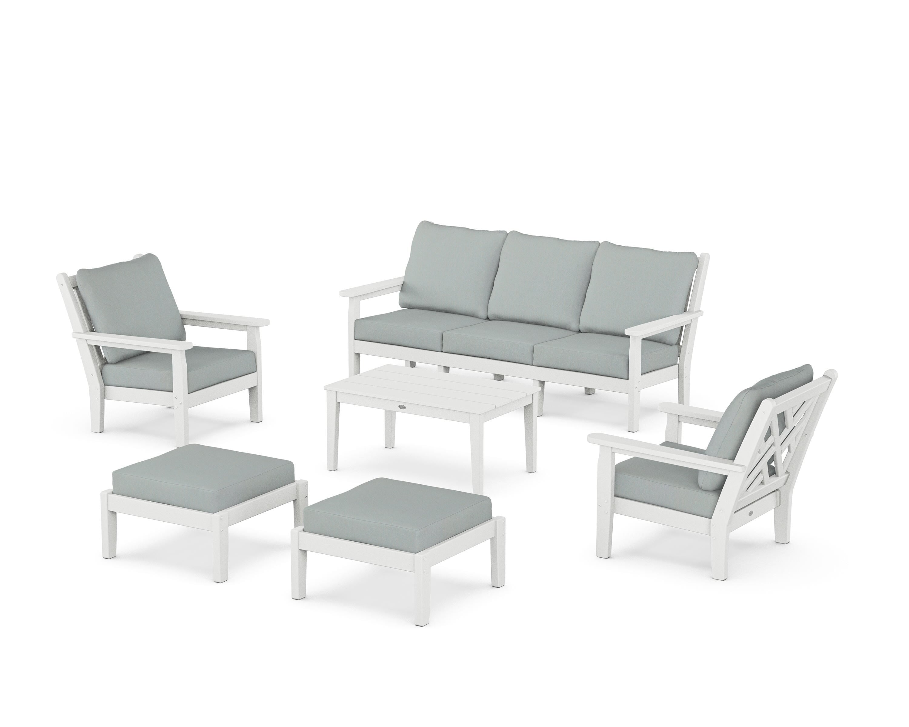 POLYWOOD Chippendale 6-Piece Lounge Sofa Set in White / Spa