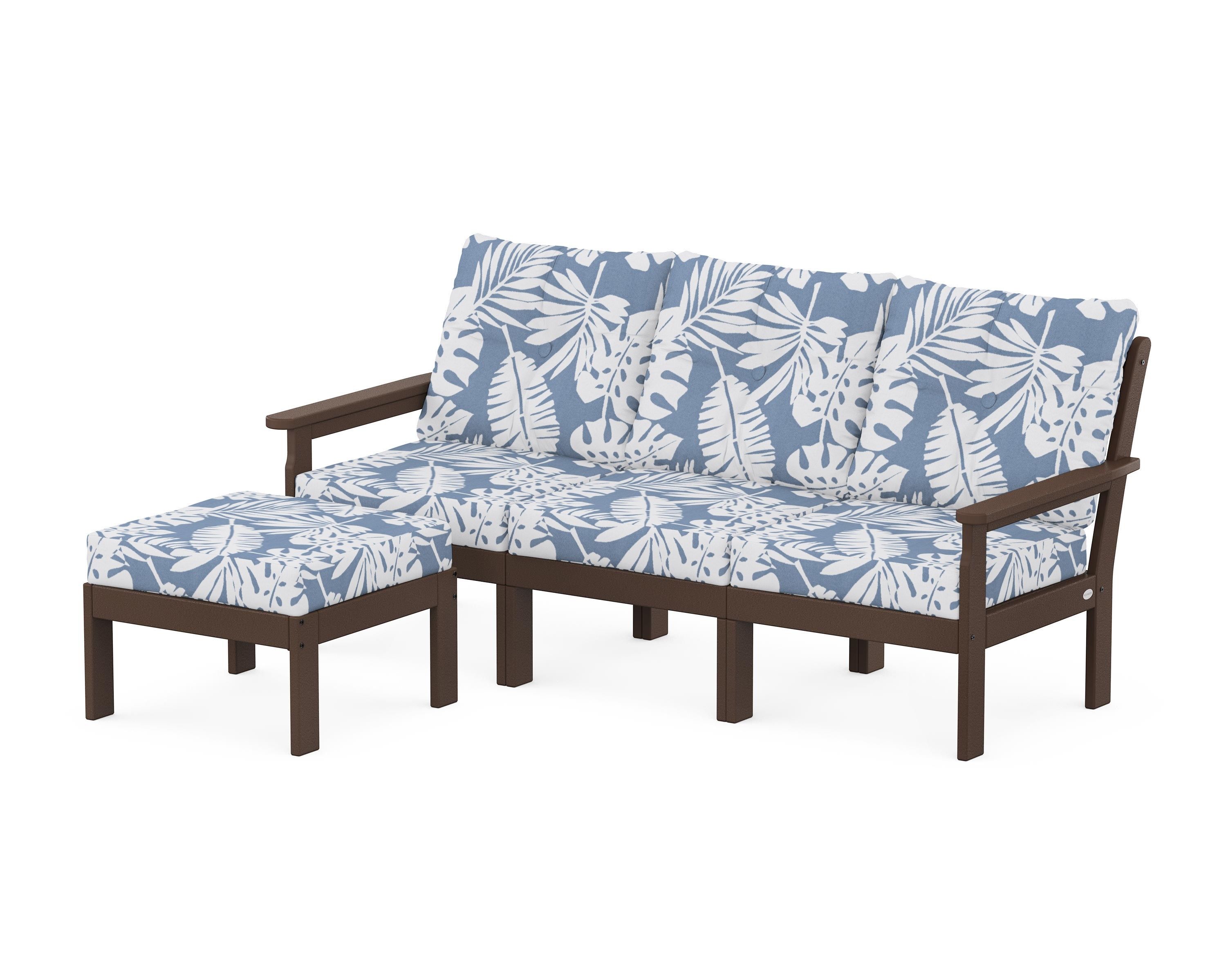 POLYWOOD Vineyard 4-Piece Sectional with Ottoman in Mahogany / Leaf Sky Blue