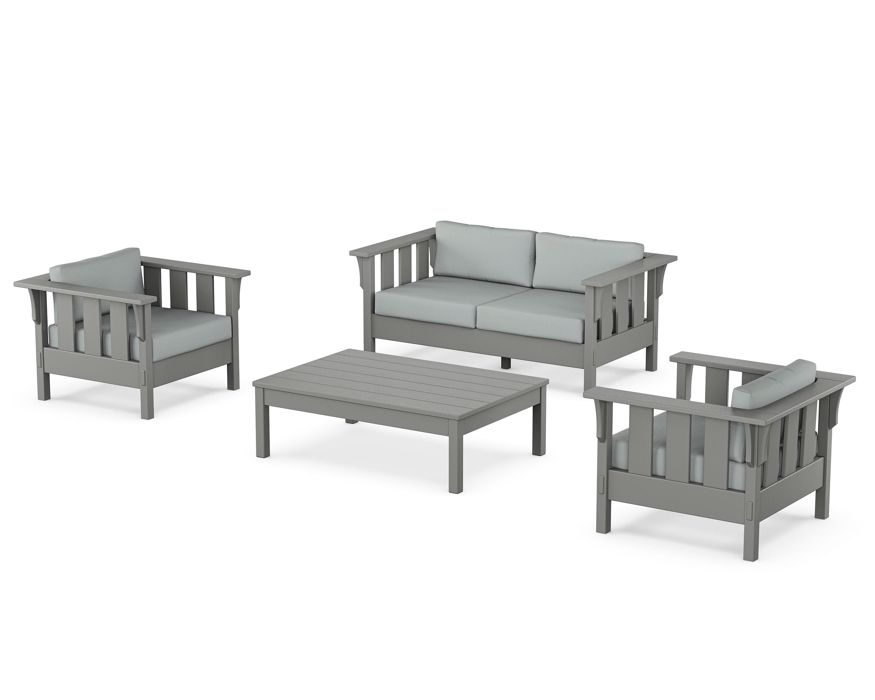 Martha Stewart by POLYWOOD Acadia 4-Piece Deep Seating Set with Loveseat in Slate Grey / Spa