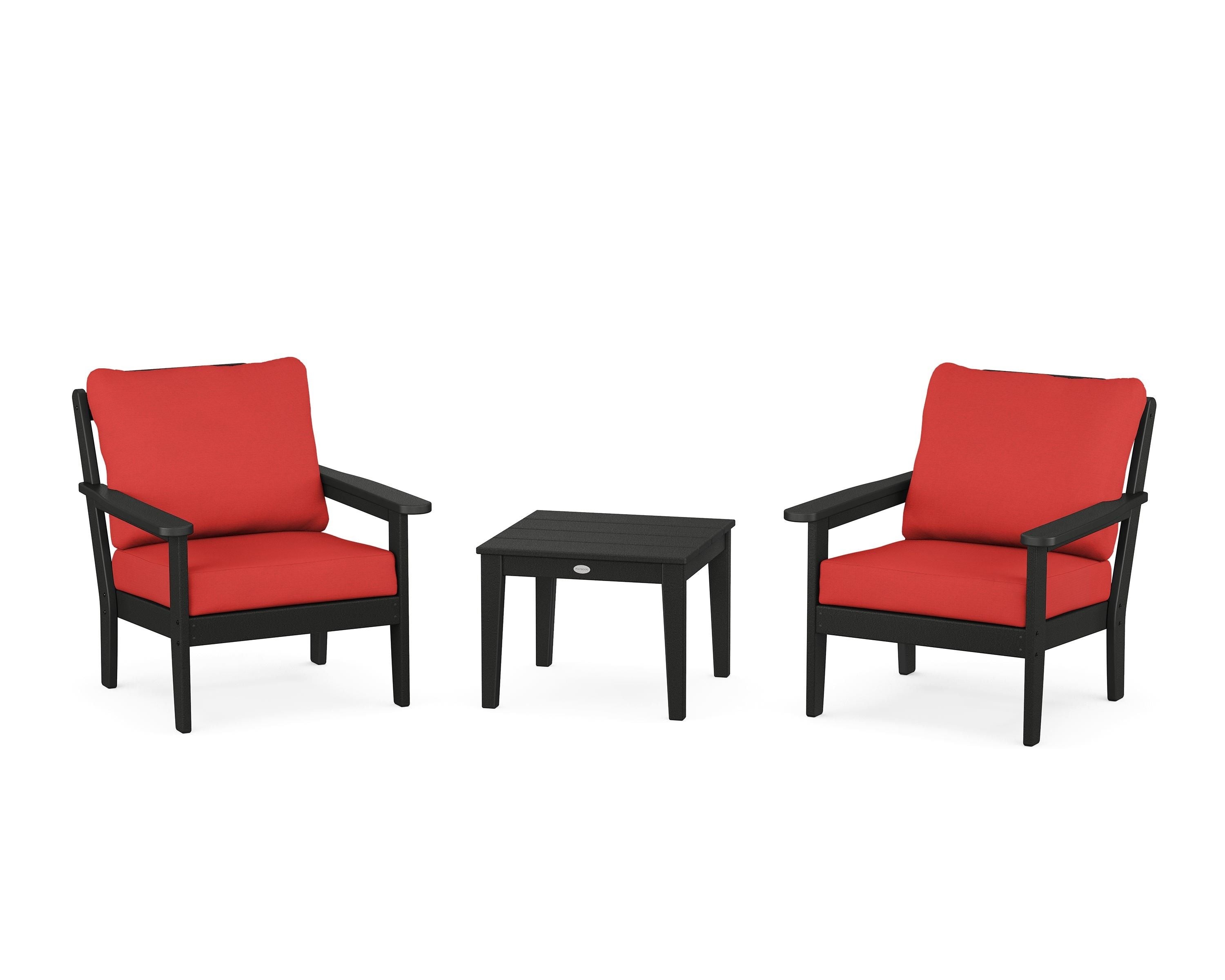 Country Living Cottage 3-Piece Deep Seating Set in Black / Crimson Linen