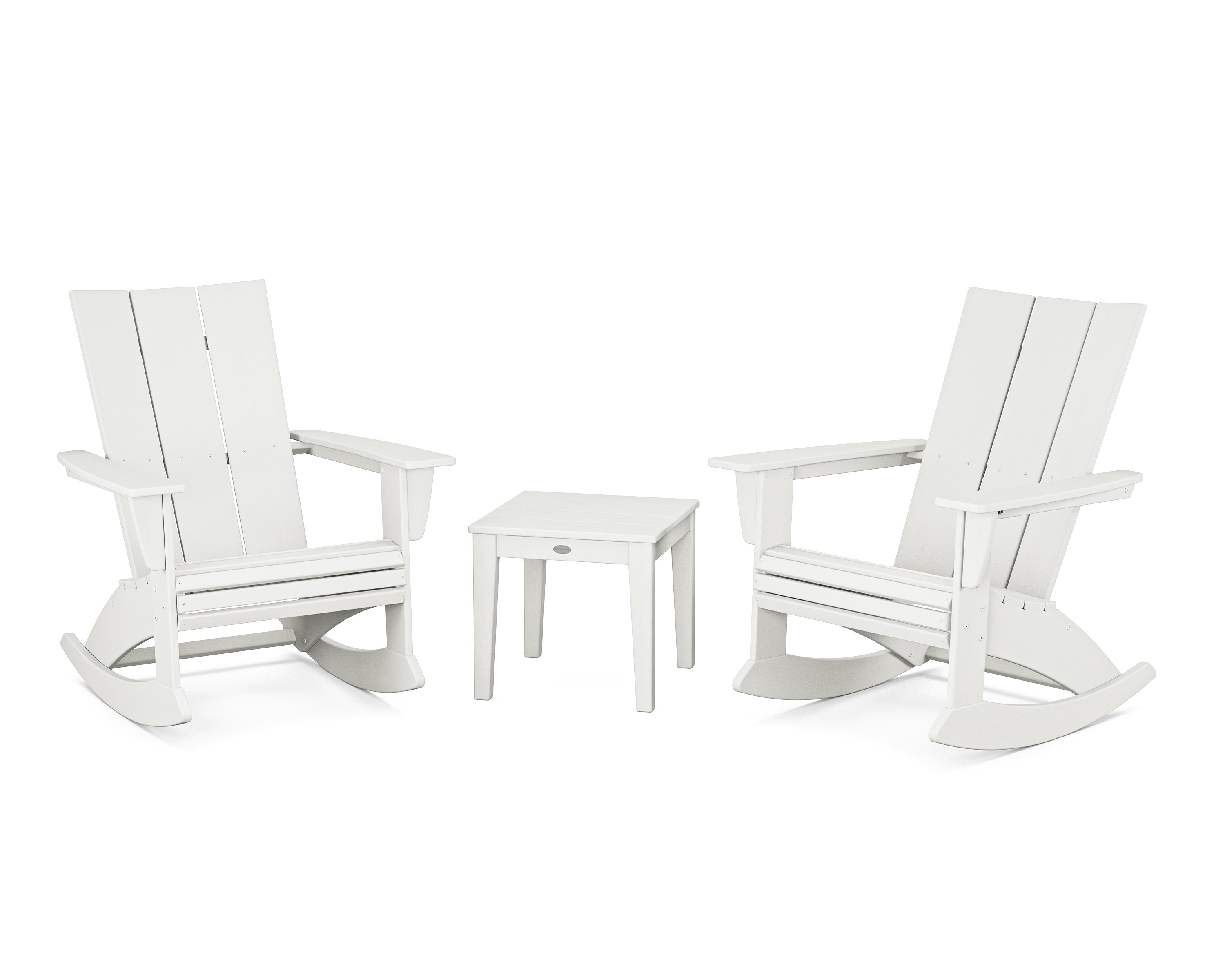 POLYWOOD® Modern Curveback 3-Piece Adirondack Rocking Chair Set in Vintage White