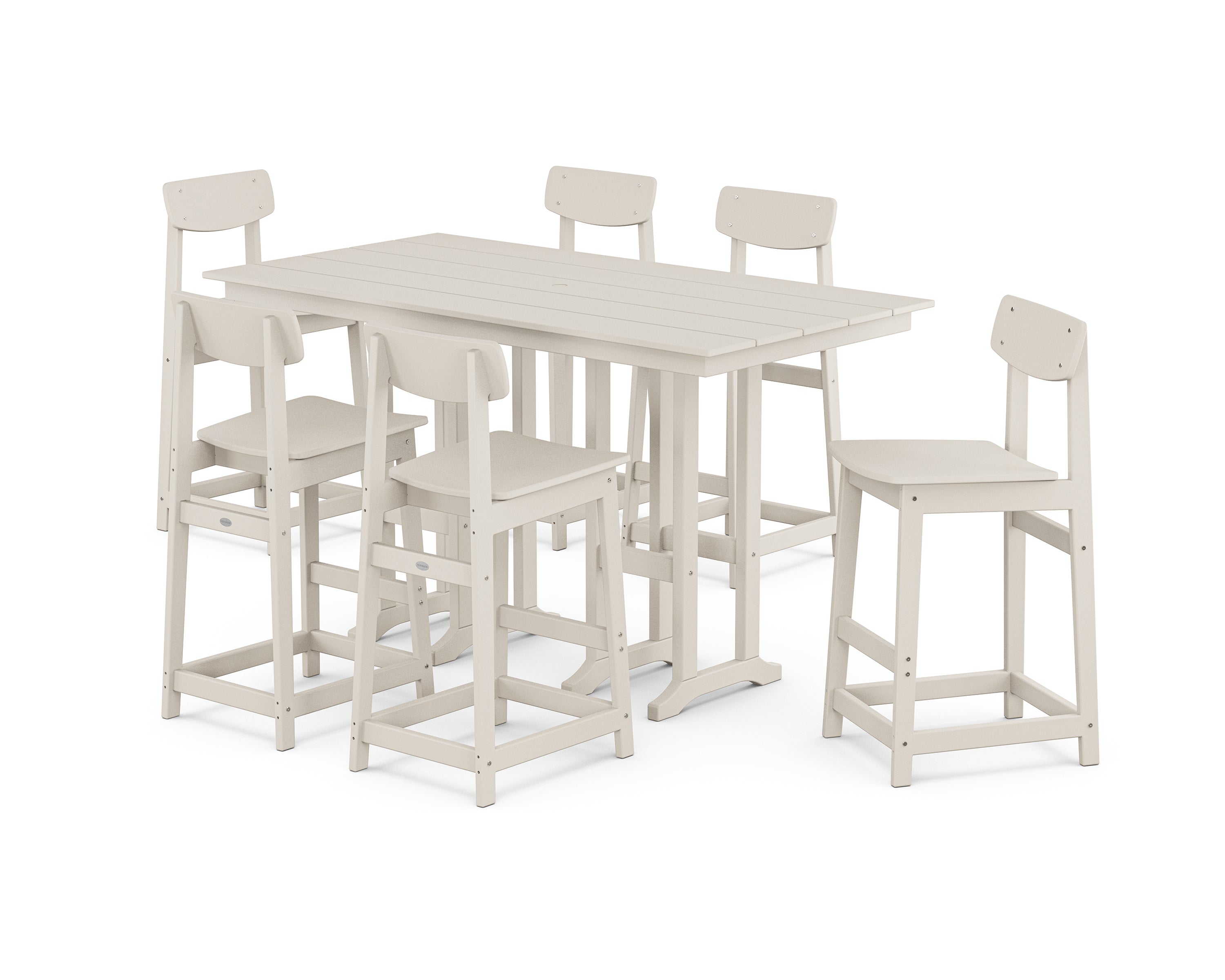 POLYWOOD Modern Studio Urban Bar Chair 7-Piece Set in Sand