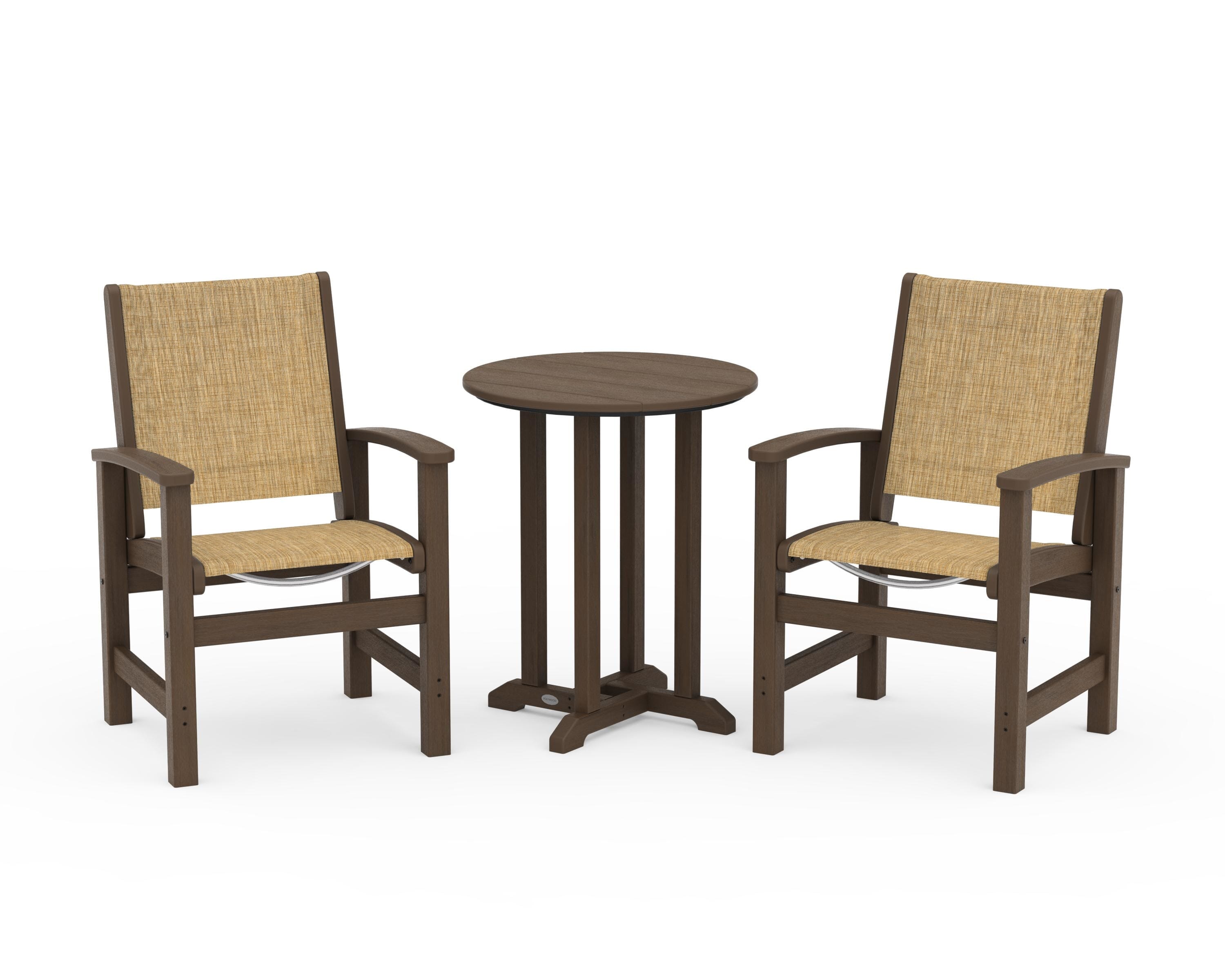 POLYWOOD Coastal 3-Piece Round Bistro Dining Set in Kona / Burlap Sling