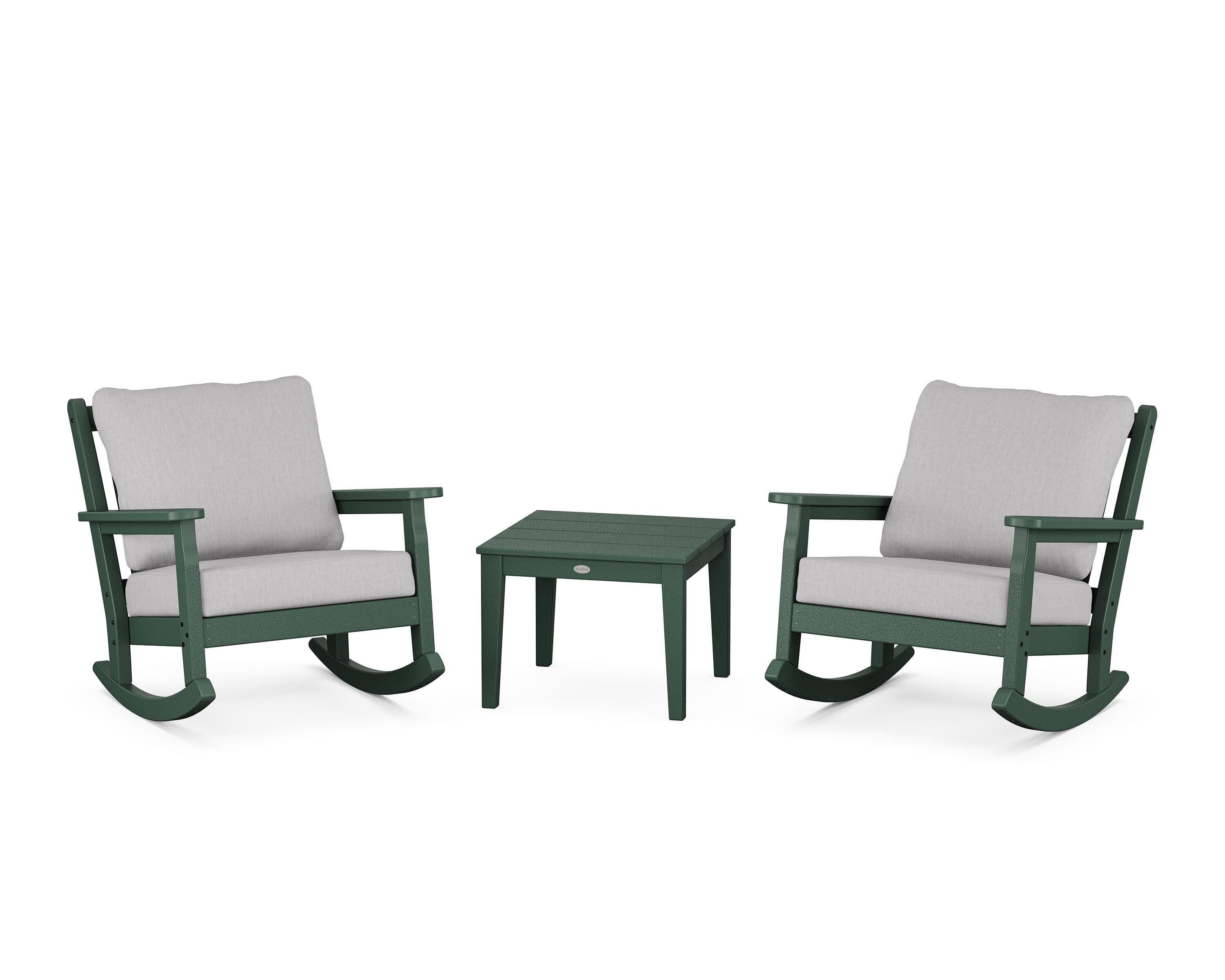 POLYWOOD Chippendale 3-Piece Deep Seating Rocker Set in Green / Granite
