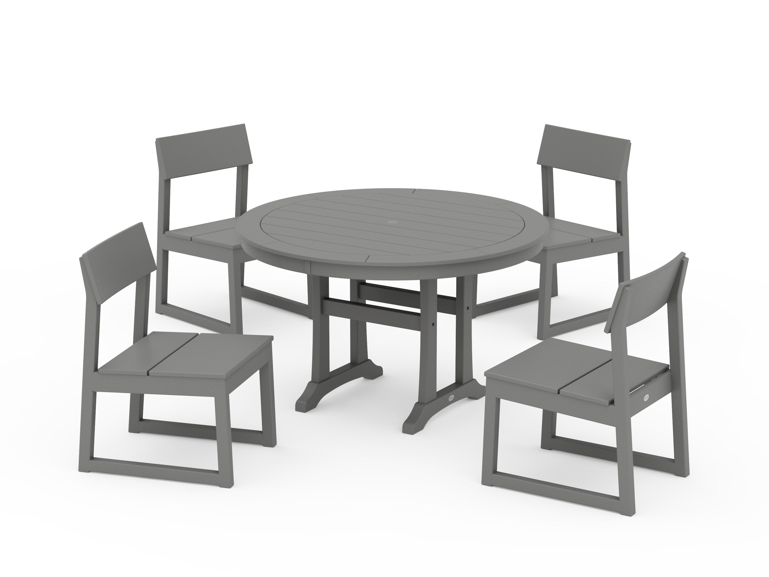 POLYWOOD EDGE Side Chair 5-Piece Round Dining Set With Trestle Legs in Slate Grey