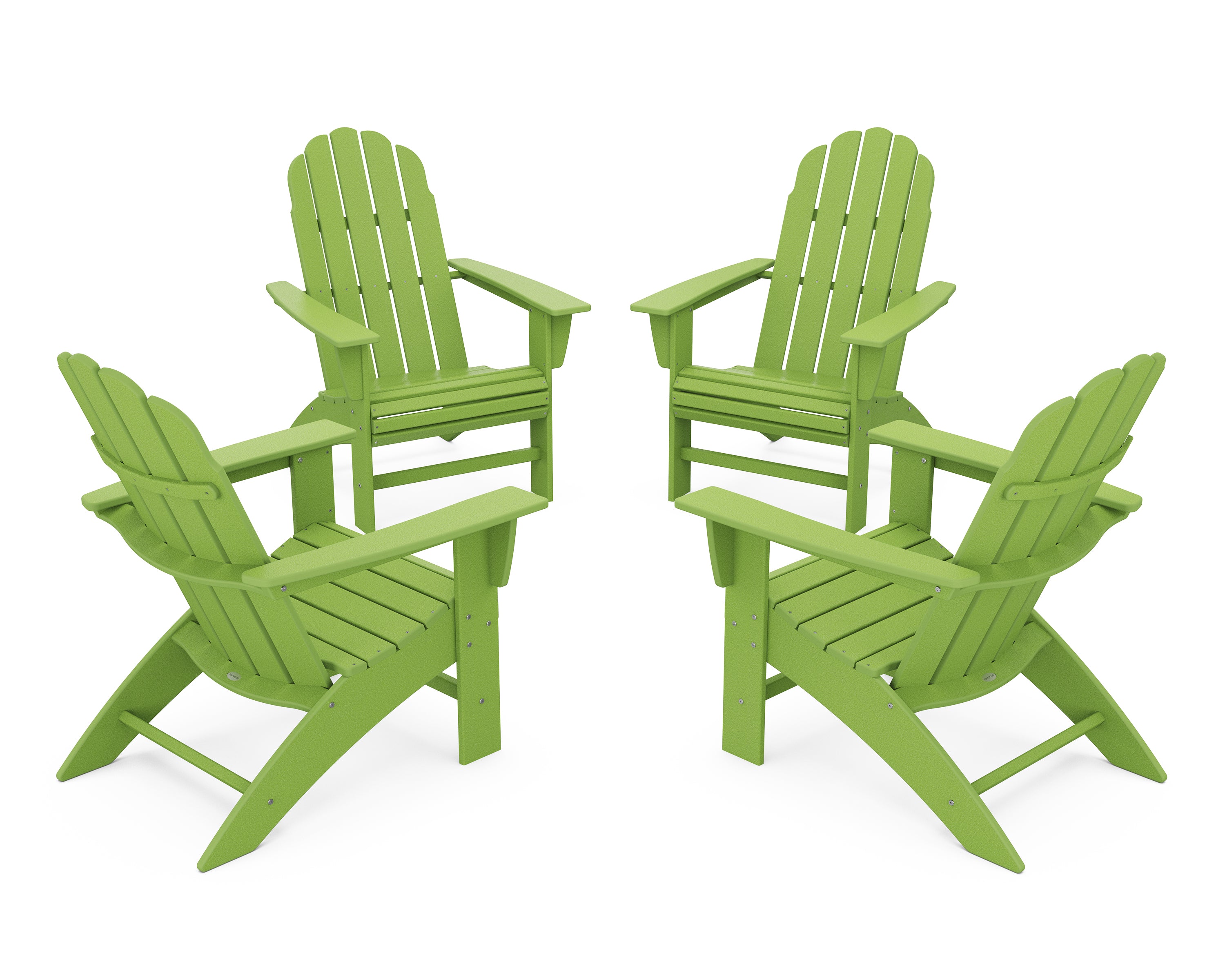 POLYWOOD® 4-Piece Vineyard Curveback Adirondack Chair Conversation Set in Lime