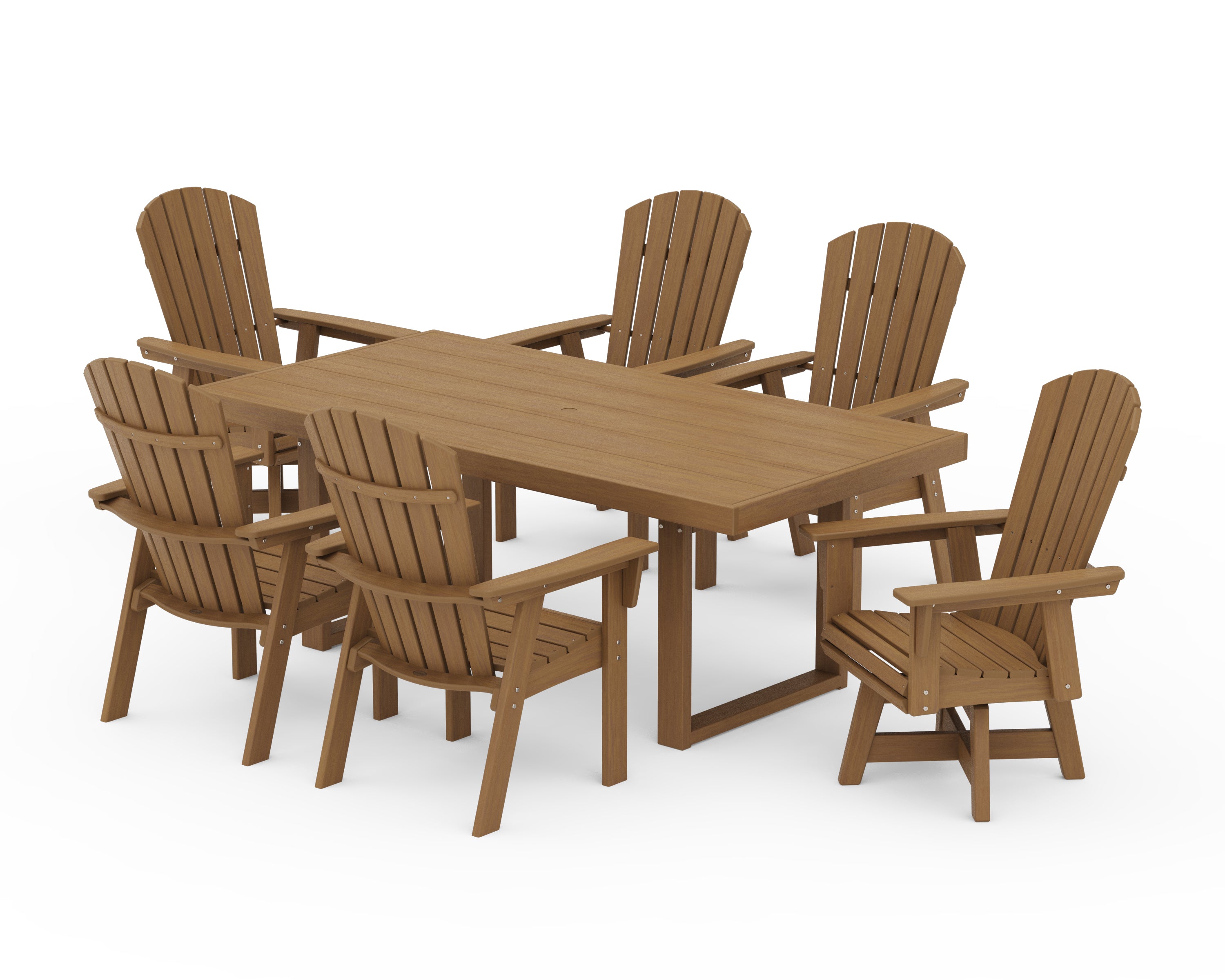 POLYWOOD Nautical Curveback Adirondack Swivel Chair 7-Piece Dining Set in Natural
