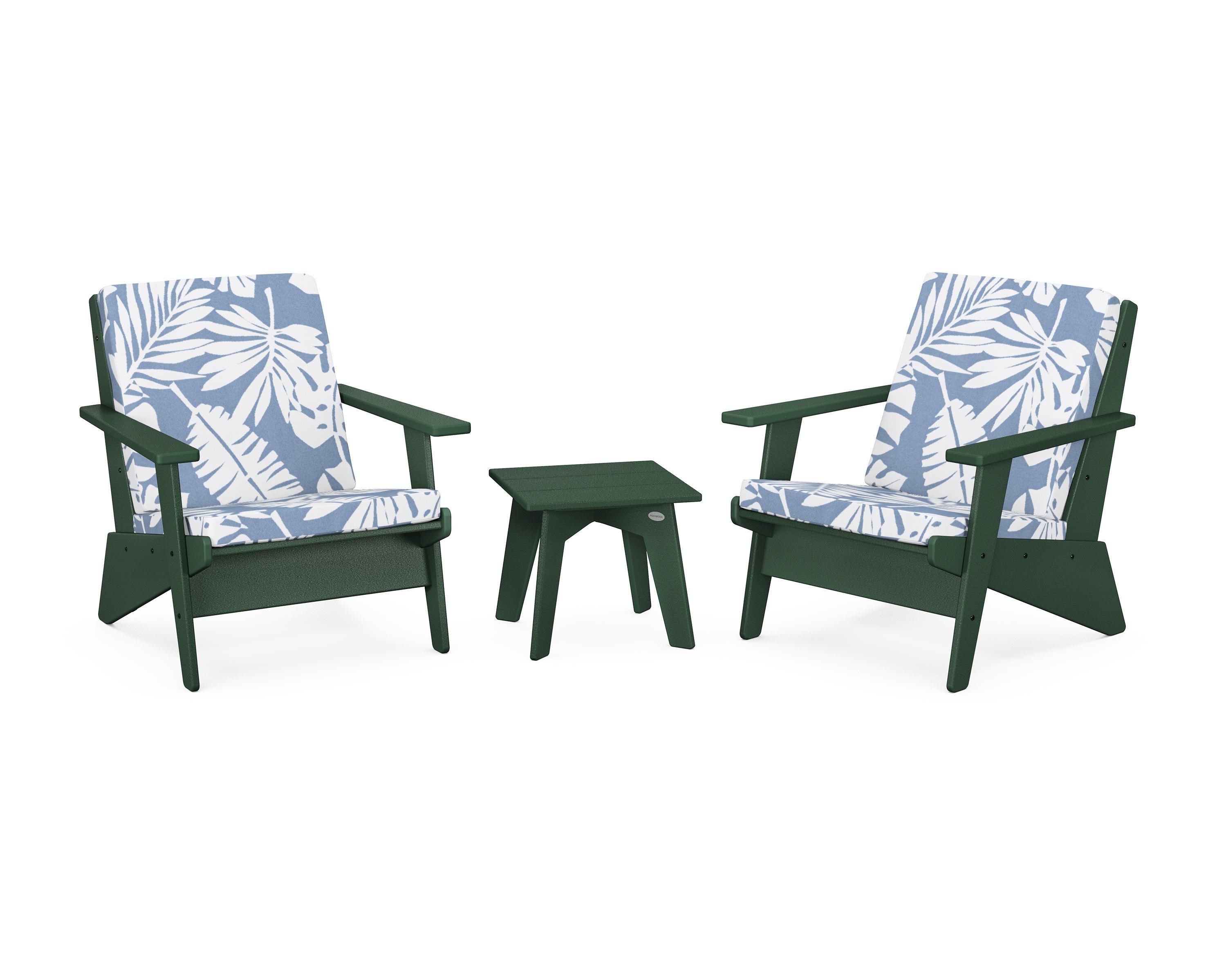 POLYWOOD Riviera Modern Lounge 3-Piece Set in Green / Leaf Sky Blue