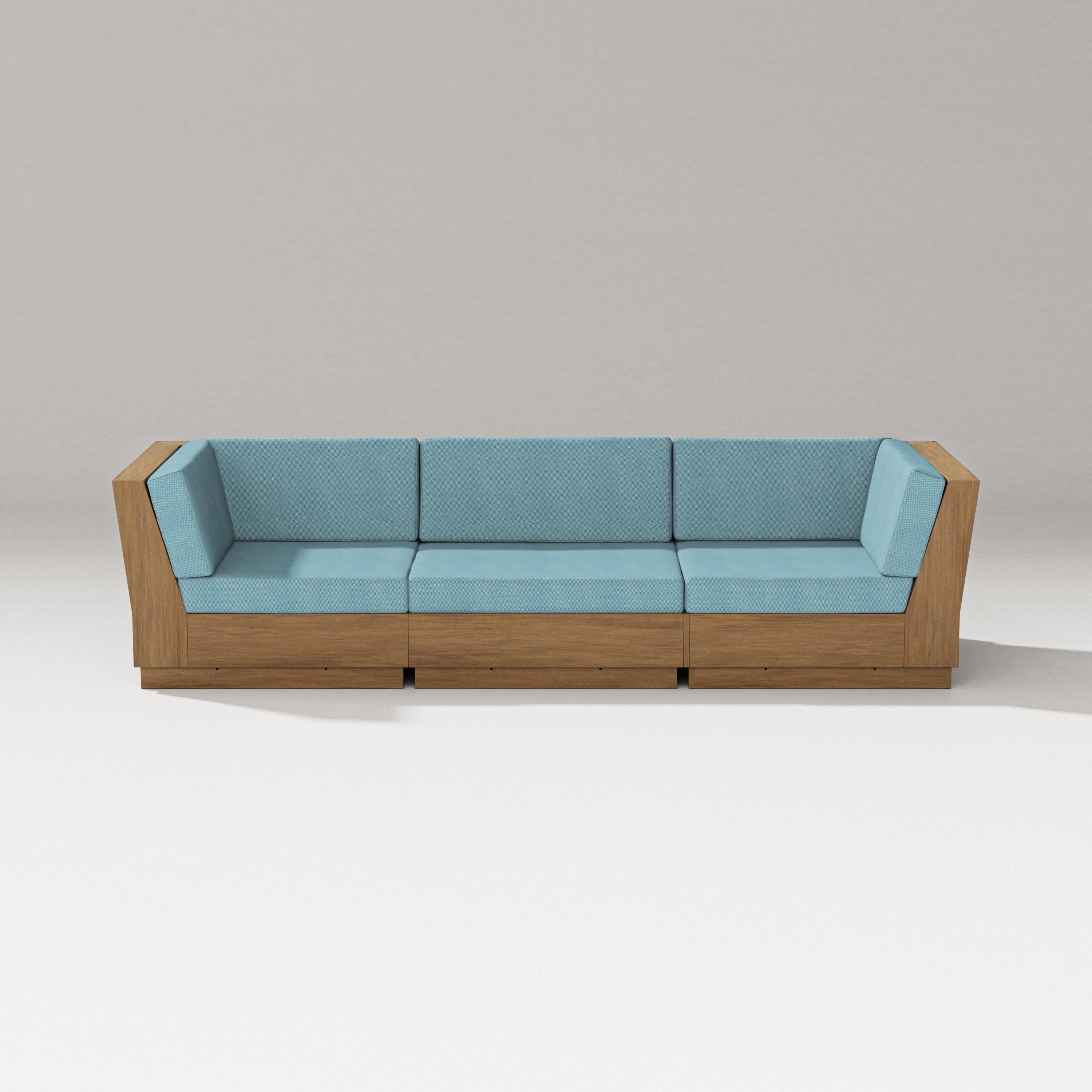 PW Designer Series Elevate Sofa Sectional in Natural / Lattice Sky Blue