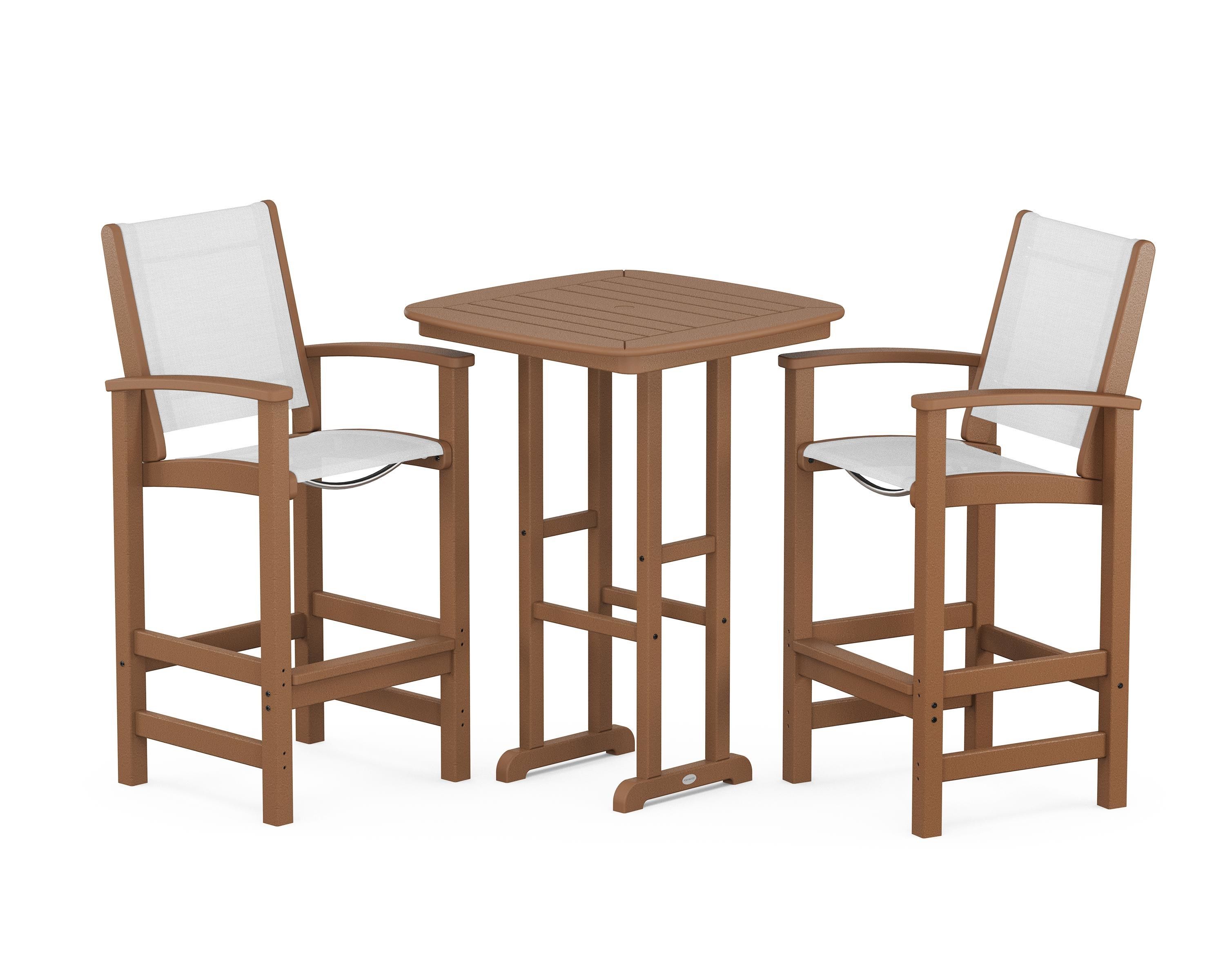 POLYWOOD Coastal 3-Piece Bar Set in Teak / White Sling