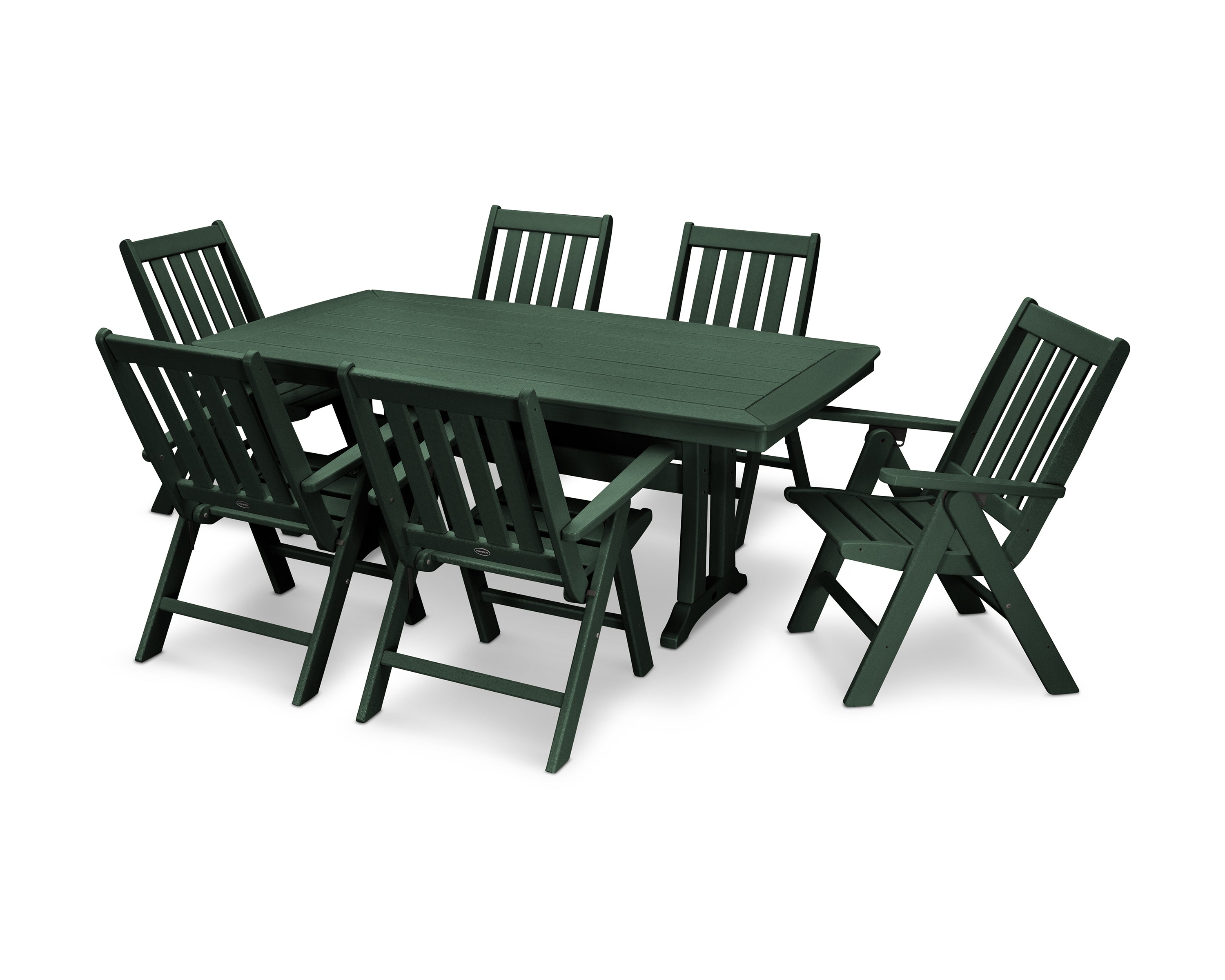 POLYWOOD® Vineyard Folding Chair 7-Piece Dining Set with Trestle Legs in Green