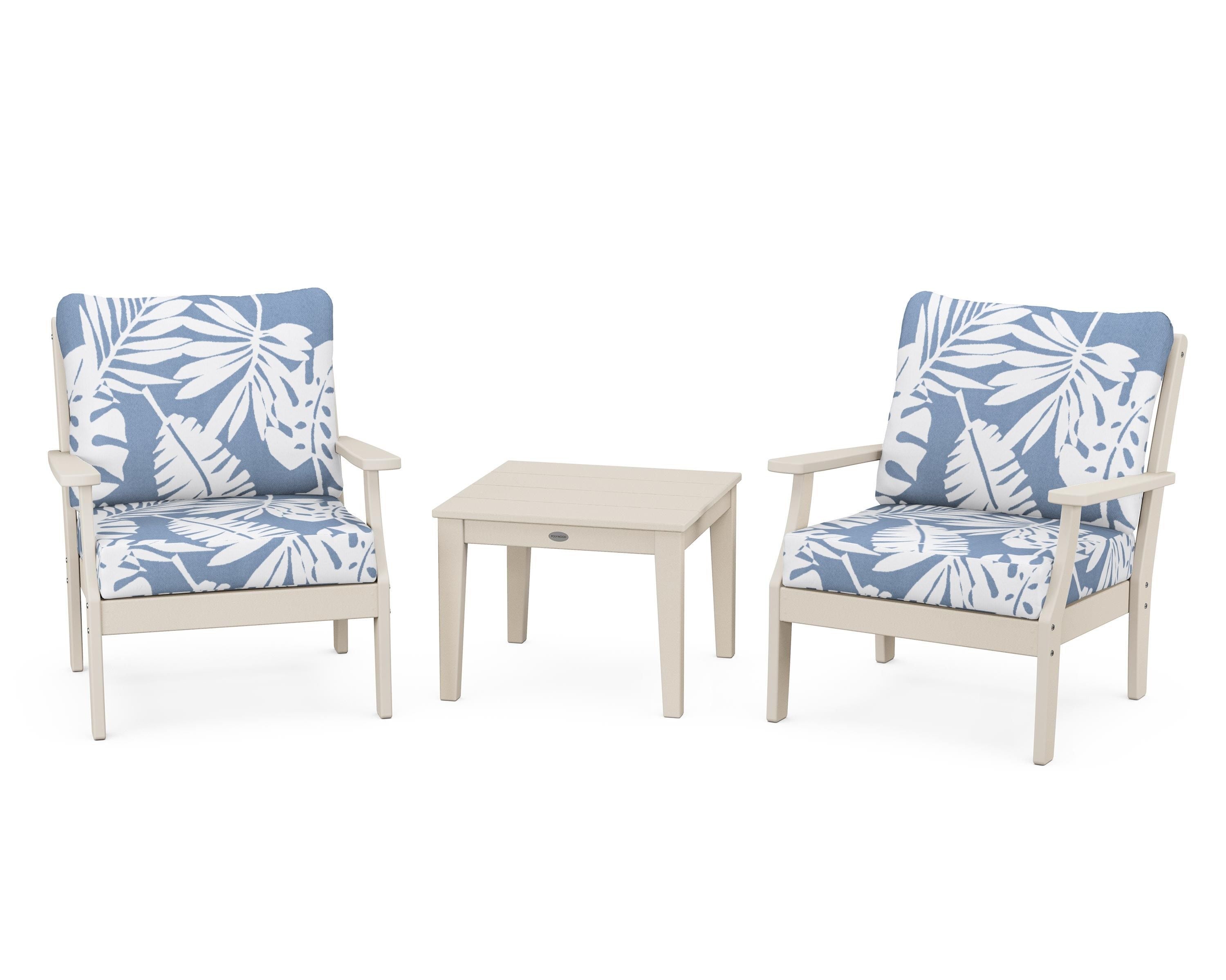 POLYWOOD Braxton 3-Piece Deep Seating Set in Sand / Leaf Sky Blue