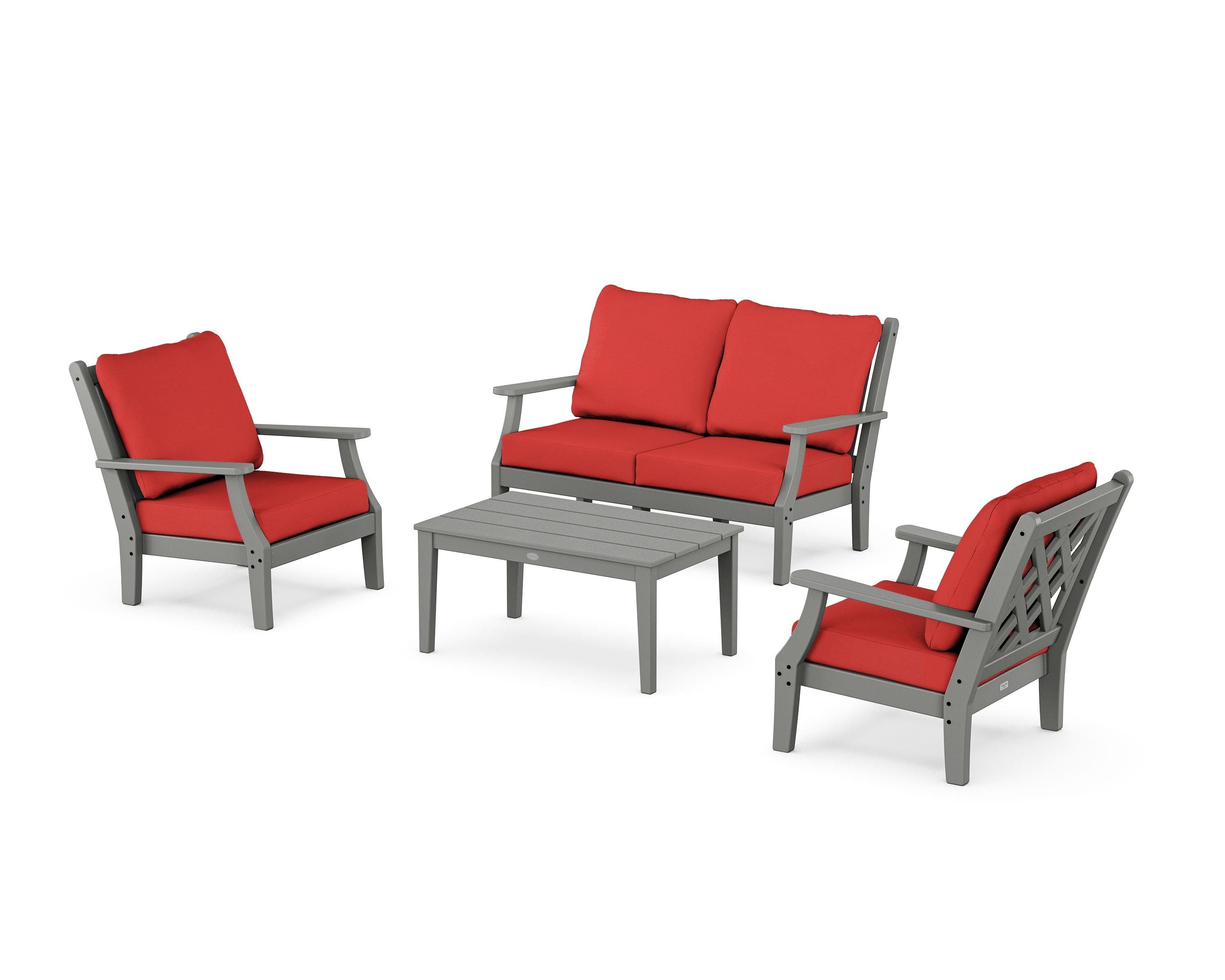 Country Living Wovendale 4-Piece Deep Seating Set with Loveseat in Slate Grey / Crimson Linen