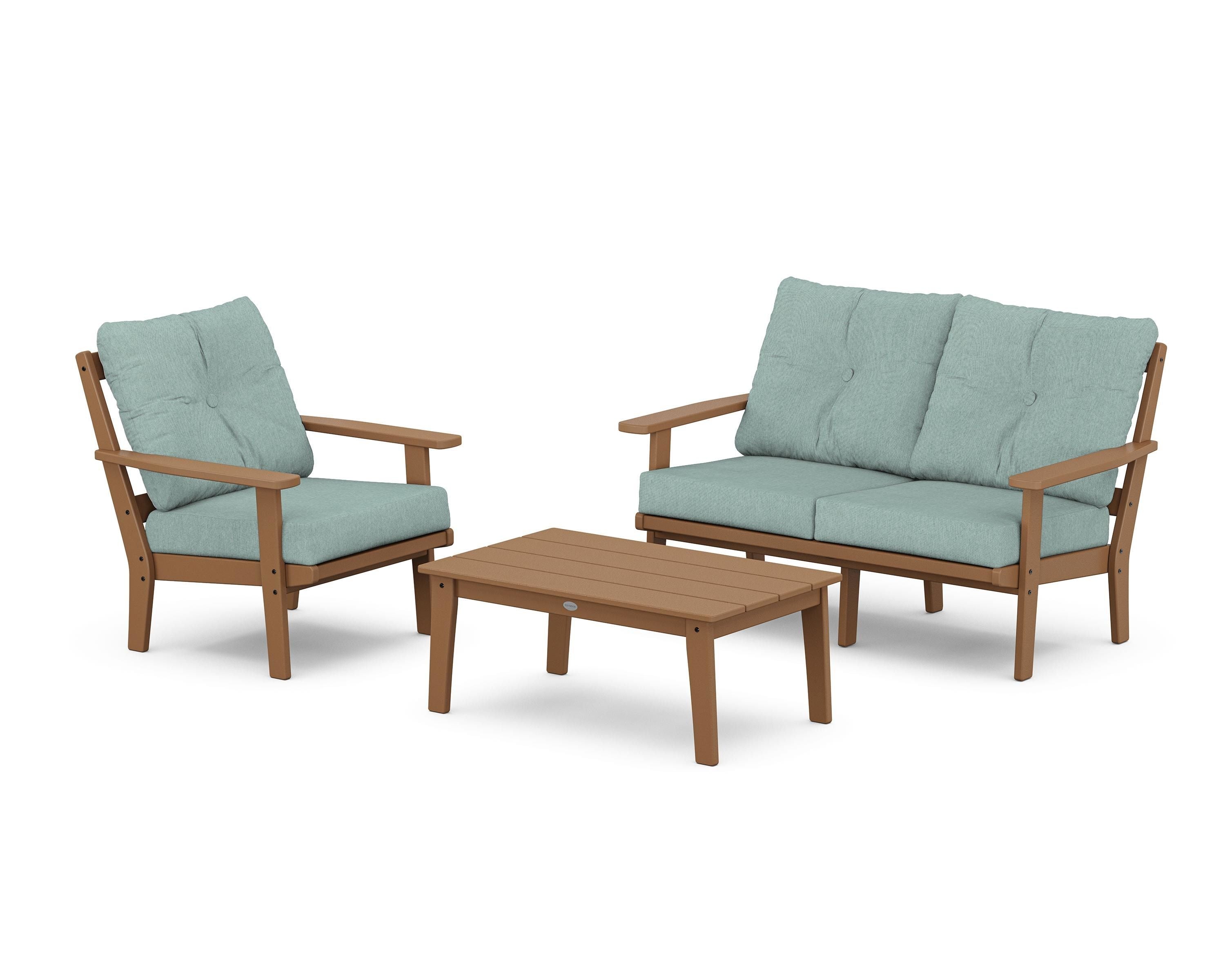 POLYWOOD Prairie 3-Piece Deep Seating Set with Loveseat in Teak / Glacier Spa
