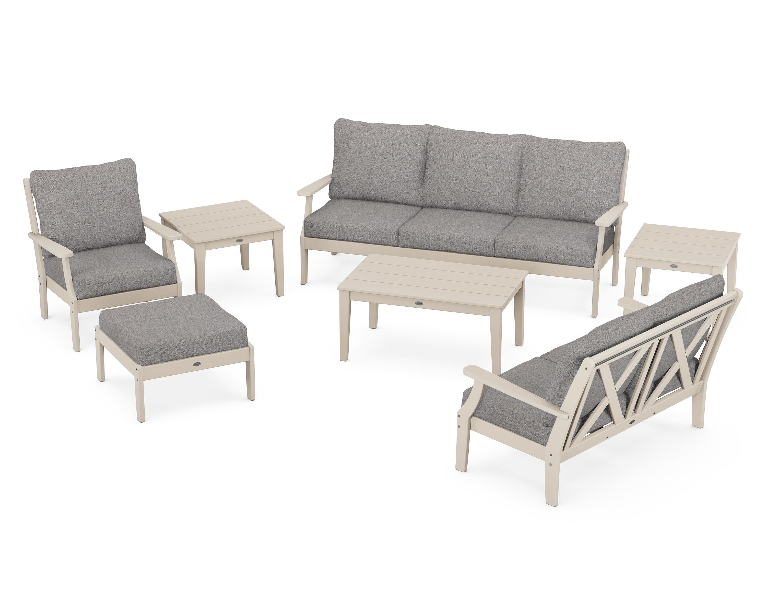 POLYWOOD Braxton 7-Piece Deep Seating Set in Sand / Grey Mist