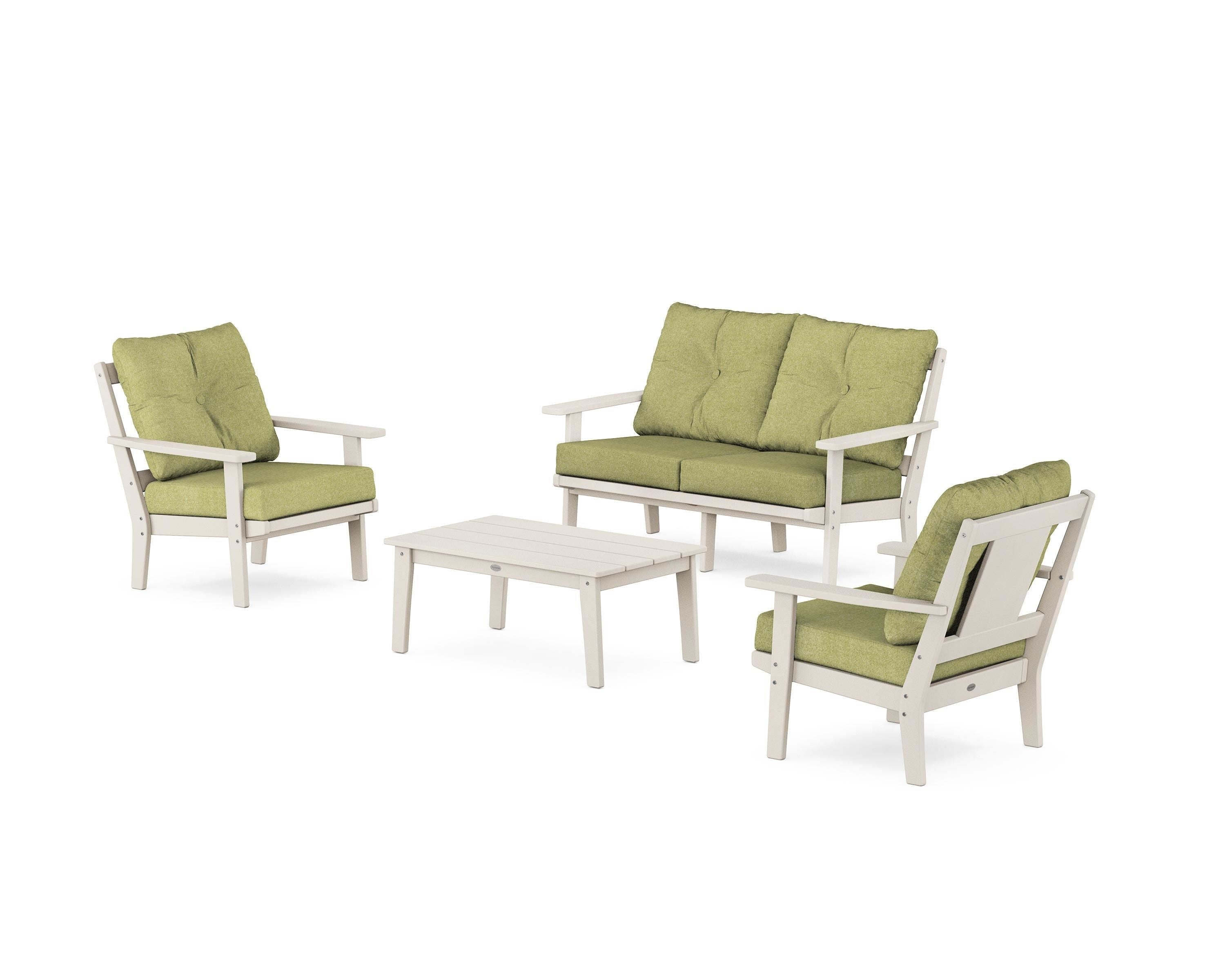 POLYWOOD Prairie 4-Piece Deep Seating Set with Loveseat in Sand / Chartreuse Boucle