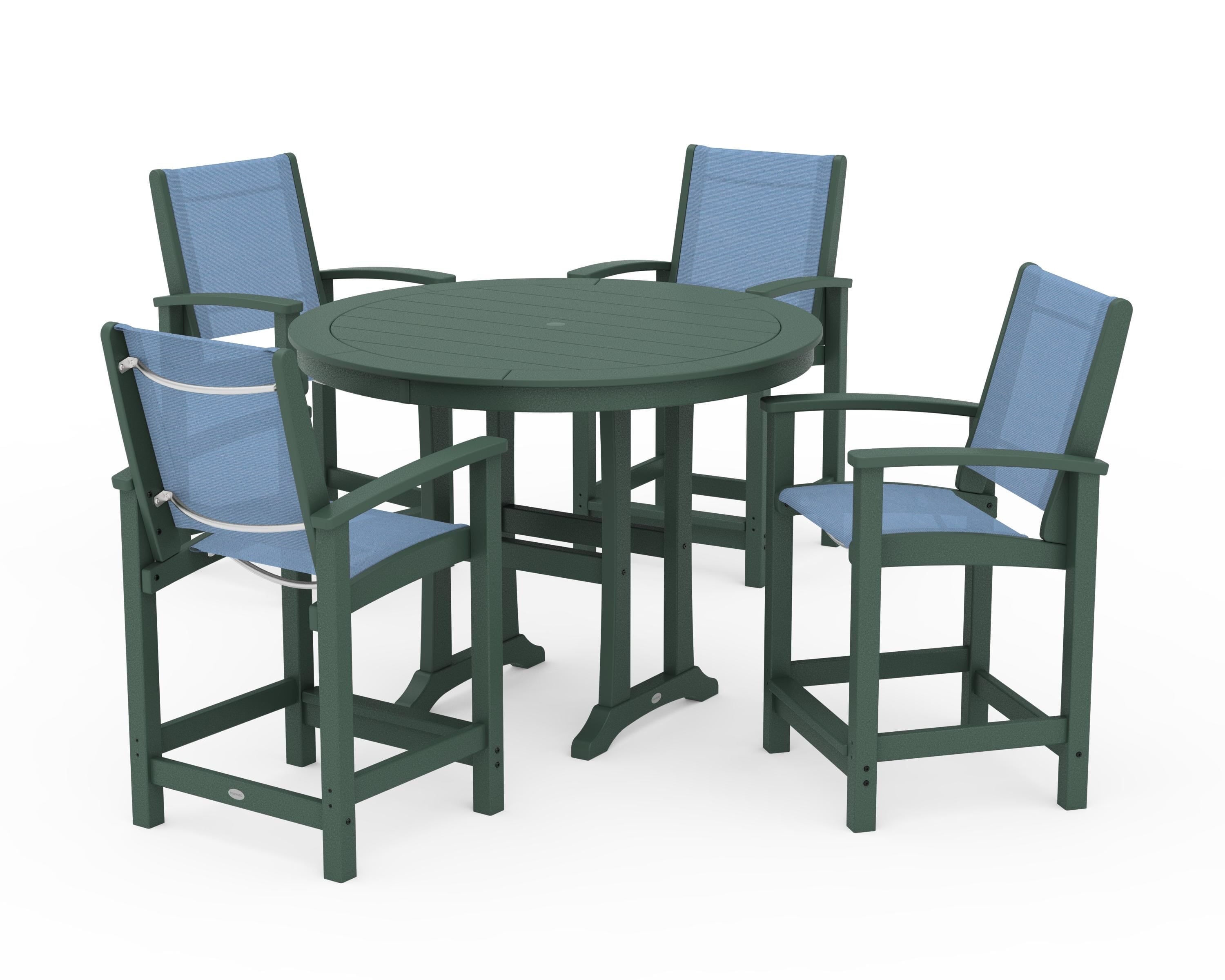 POLYWOOD Coastal 5-Piece Counter Set in Green / Poolside Sling
