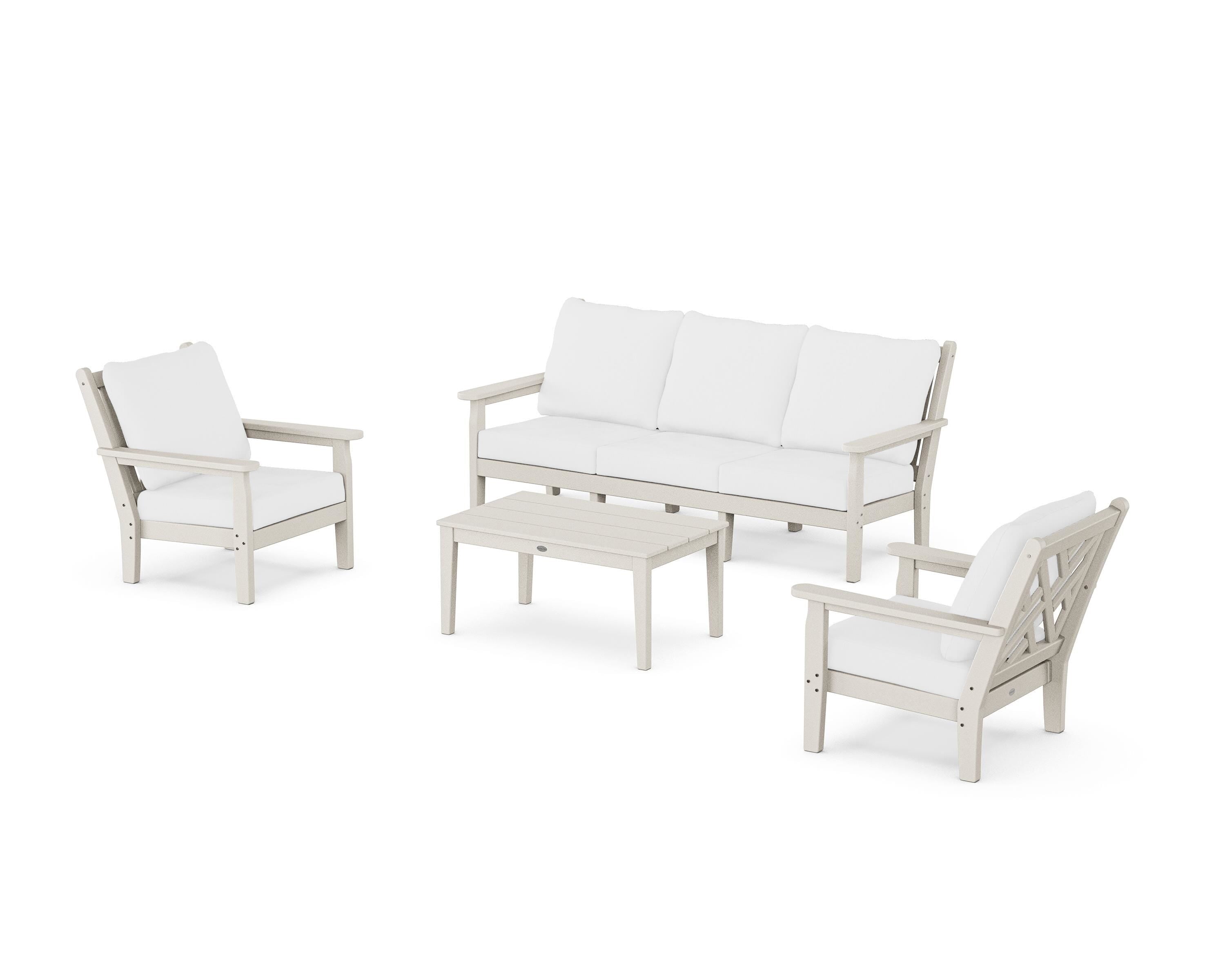 POLYWOOD Chippendale 4-Piece Deep Seating Set with Sofa in Sand / Natural