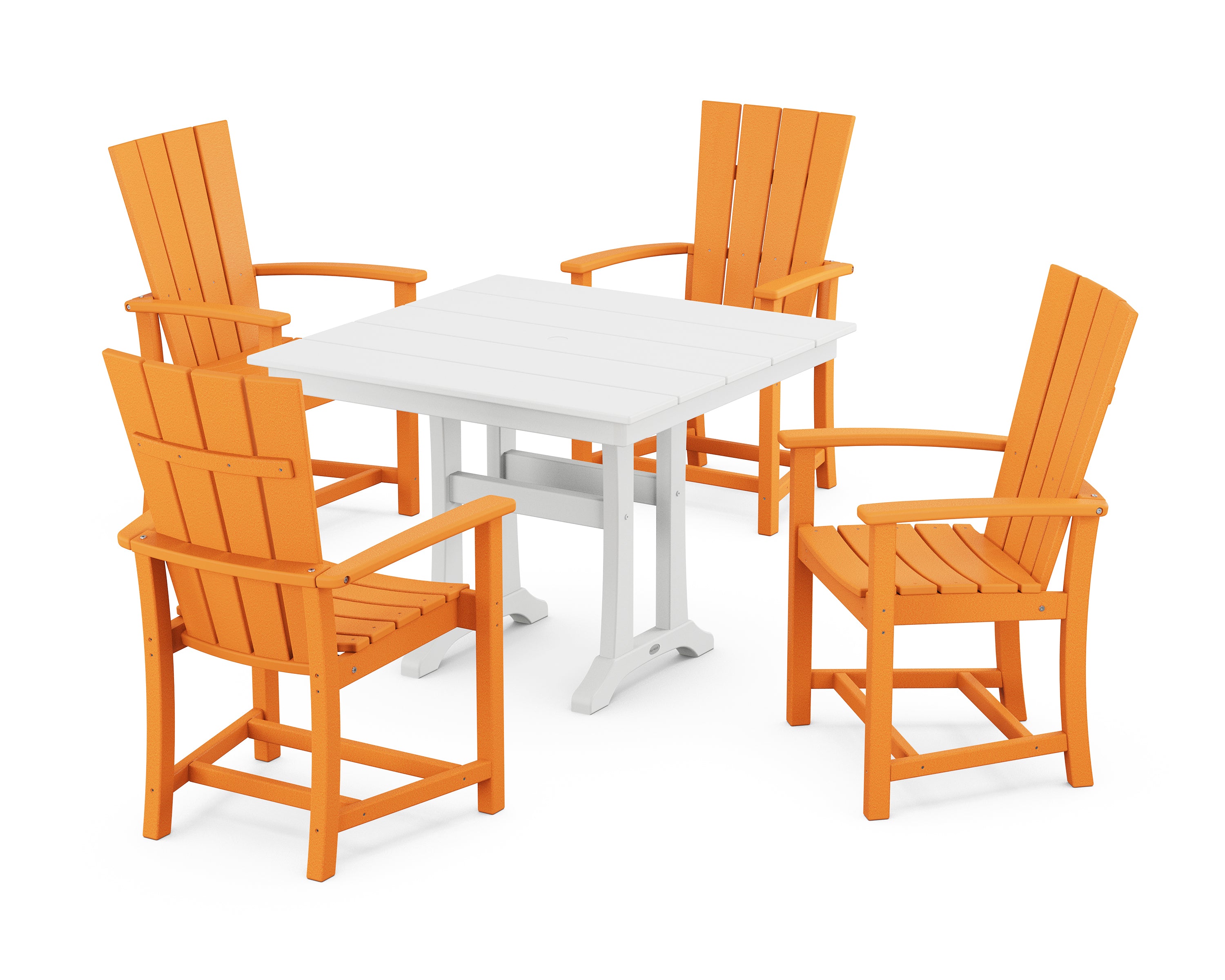 POLYWOOD® Quattro 5-Piece Farmhouse Dining Set With Trestle Legs in Tangerine / White