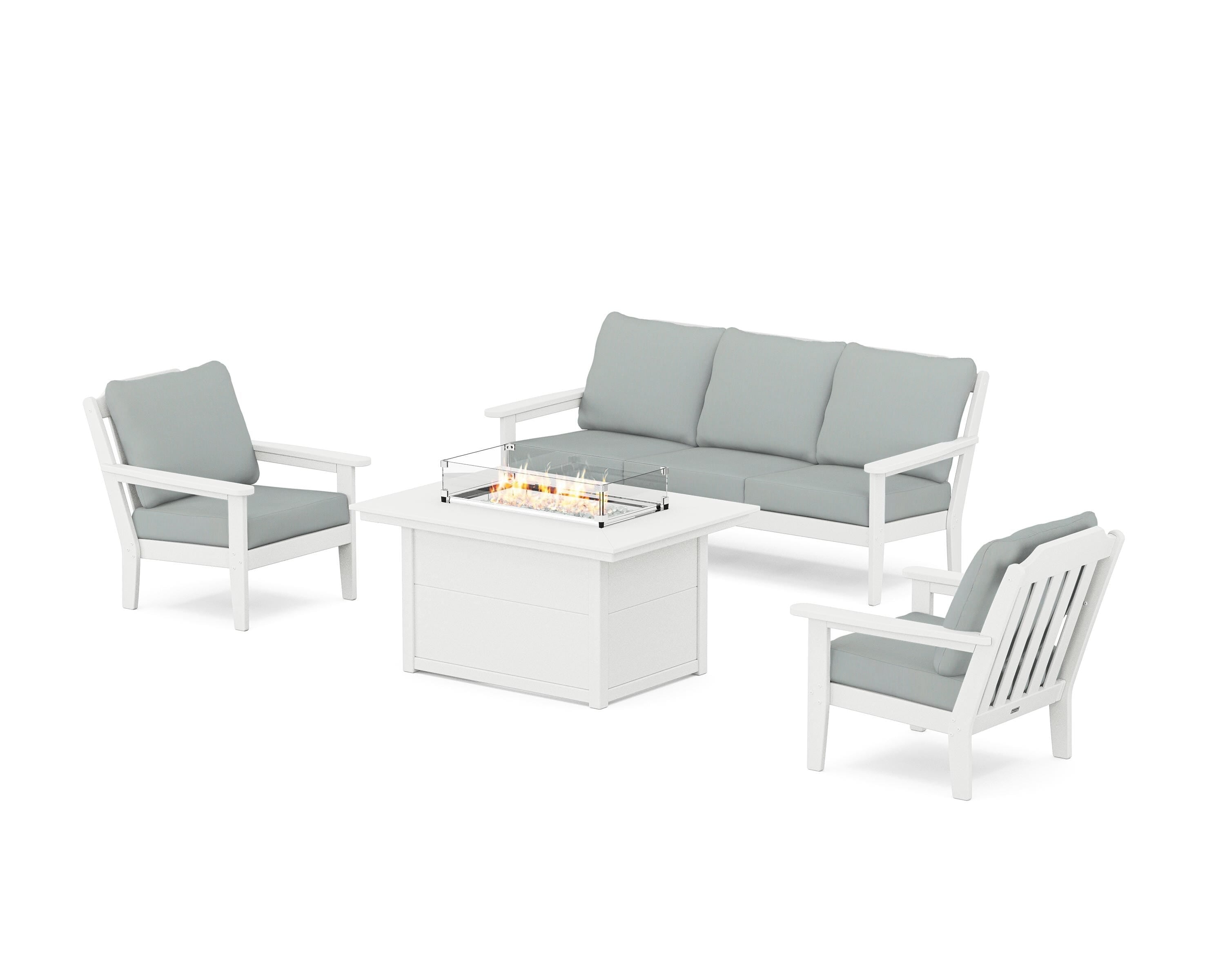 Country Living Cottage Deep Seating Fire Pit Table Set in White / Spa