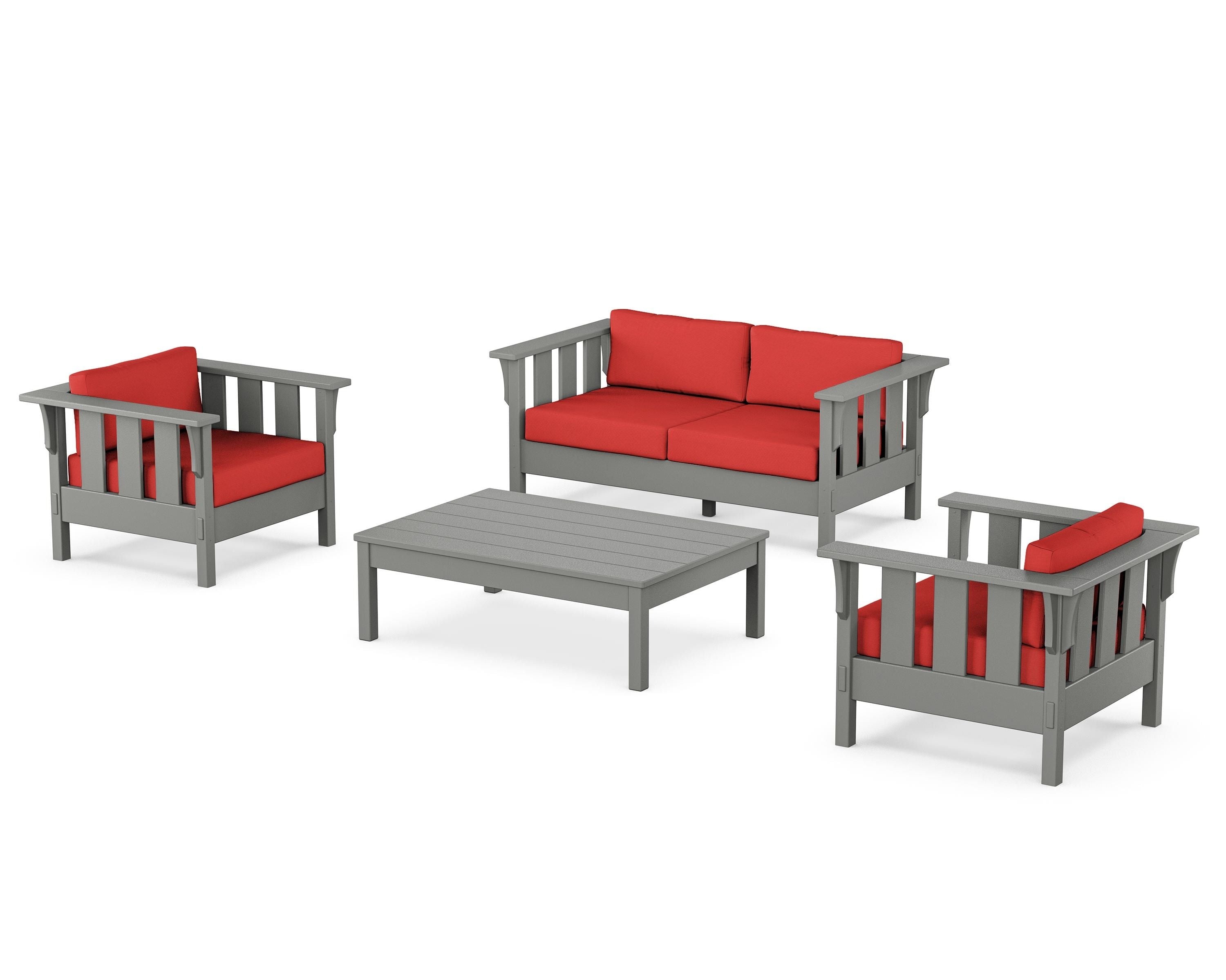 Martha Stewart by POLYWOOD Acadia 4-Piece Deep Seating Set with Loveseat in Slate Grey / Crimson Linen