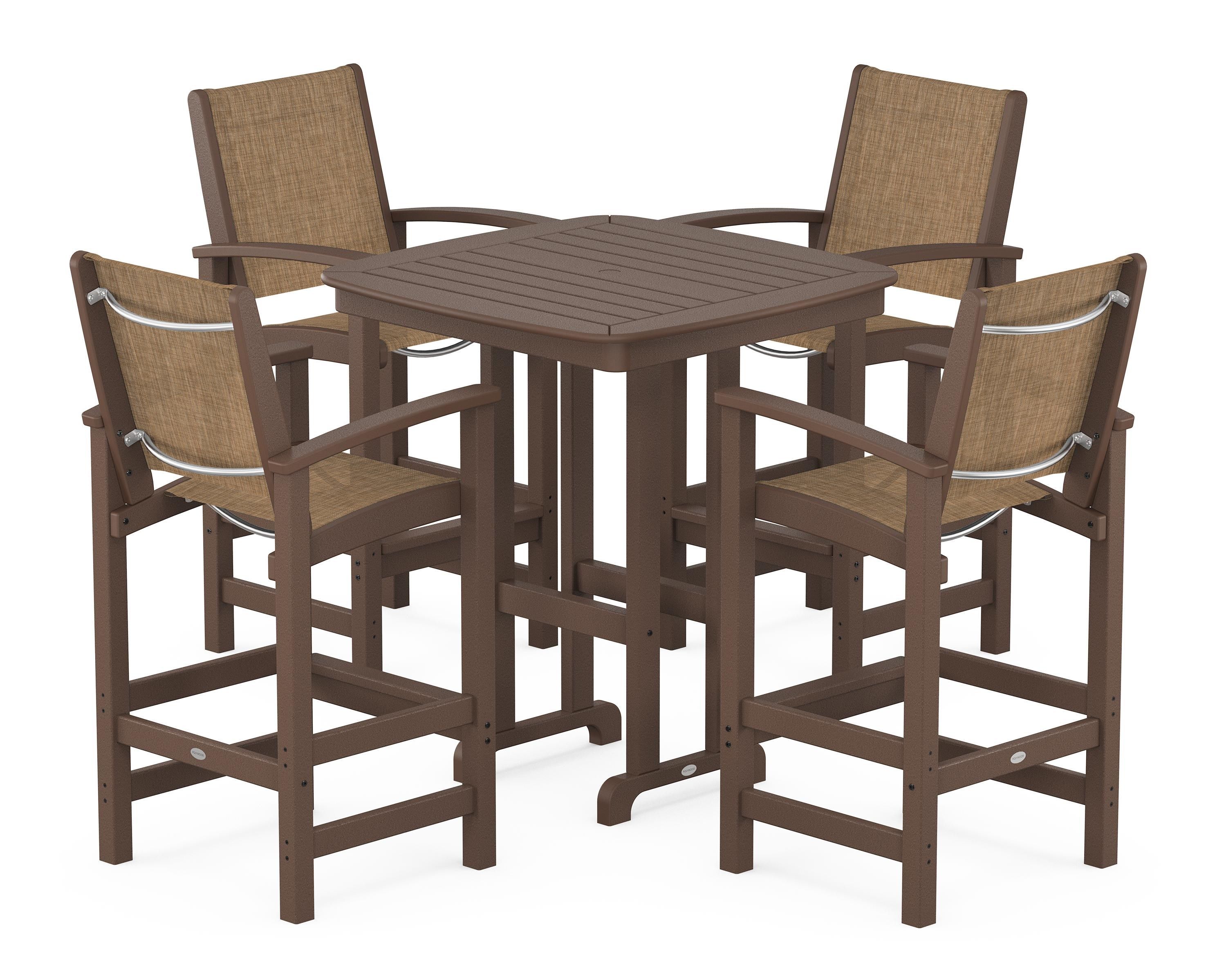 POLYWOOD Coastal 5-Piece Bar Set in Mahogany / Burlap Sling