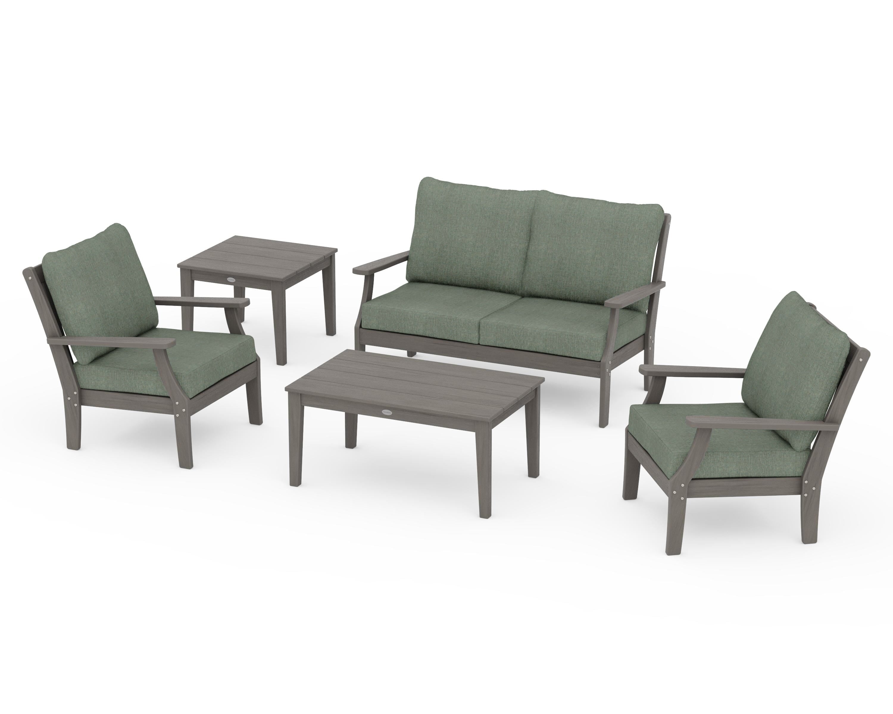 POLYWOOD Braxton 5-Piece Deep Seating Set in Driftwood / Cast Sage