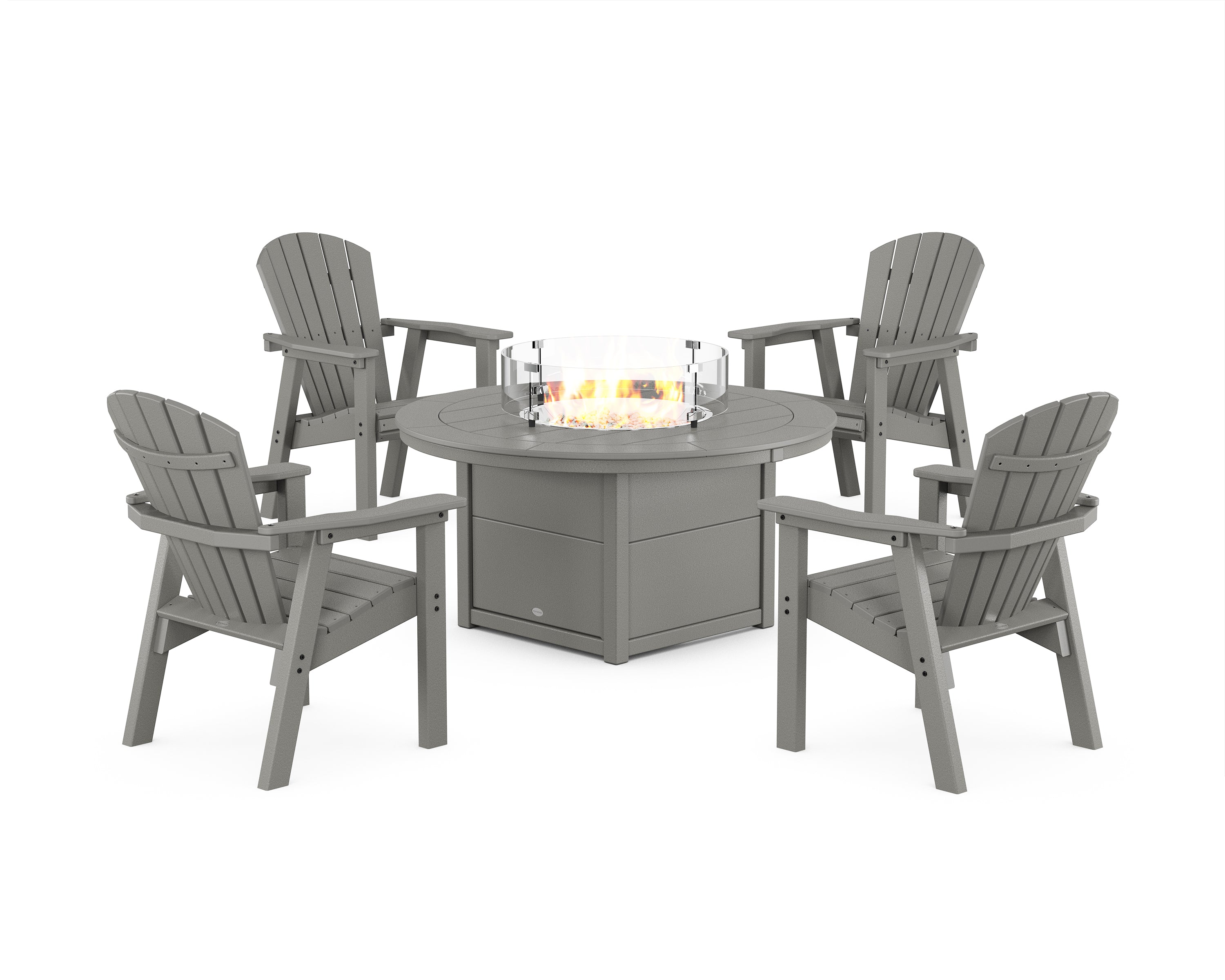POLYWOOD® Seashell 4-Piece Upright Adirondack Conversation Set with Fire Pit Table in Slate Grey