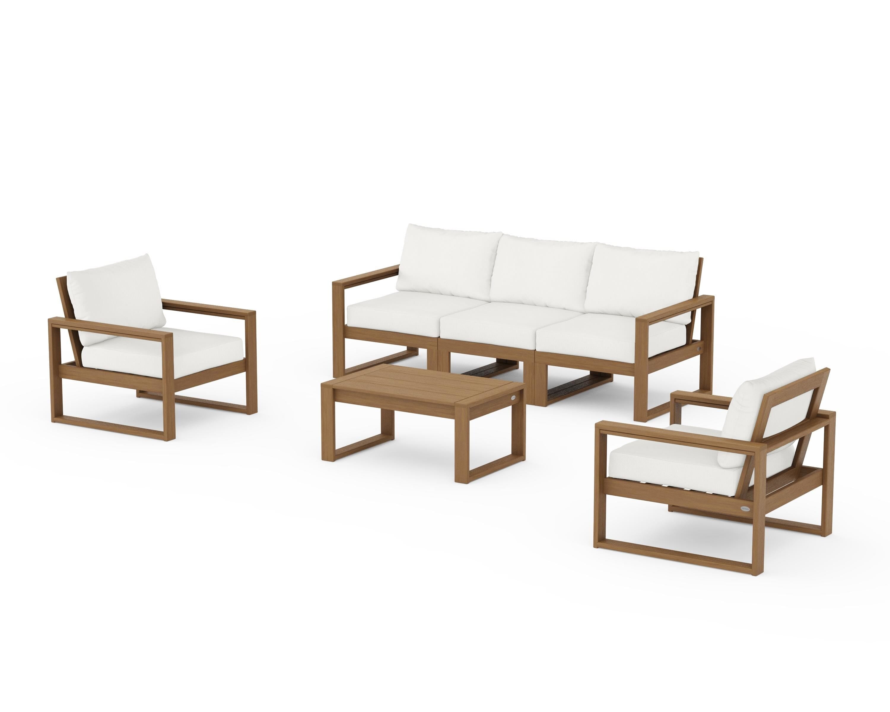 POLYWOOD EDGE Sectional 4-Piece Deep Seating Set with Sofa in Natural / Natural Linen