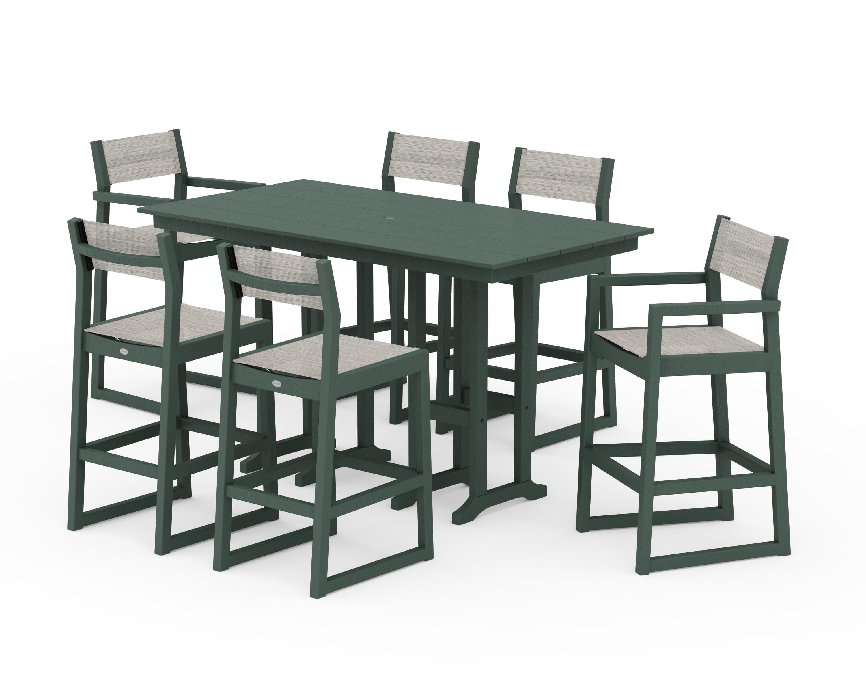 POLYWOOD EDGE Sling 7-Piece Farmhouse Bar Set in Green / Birch Sling