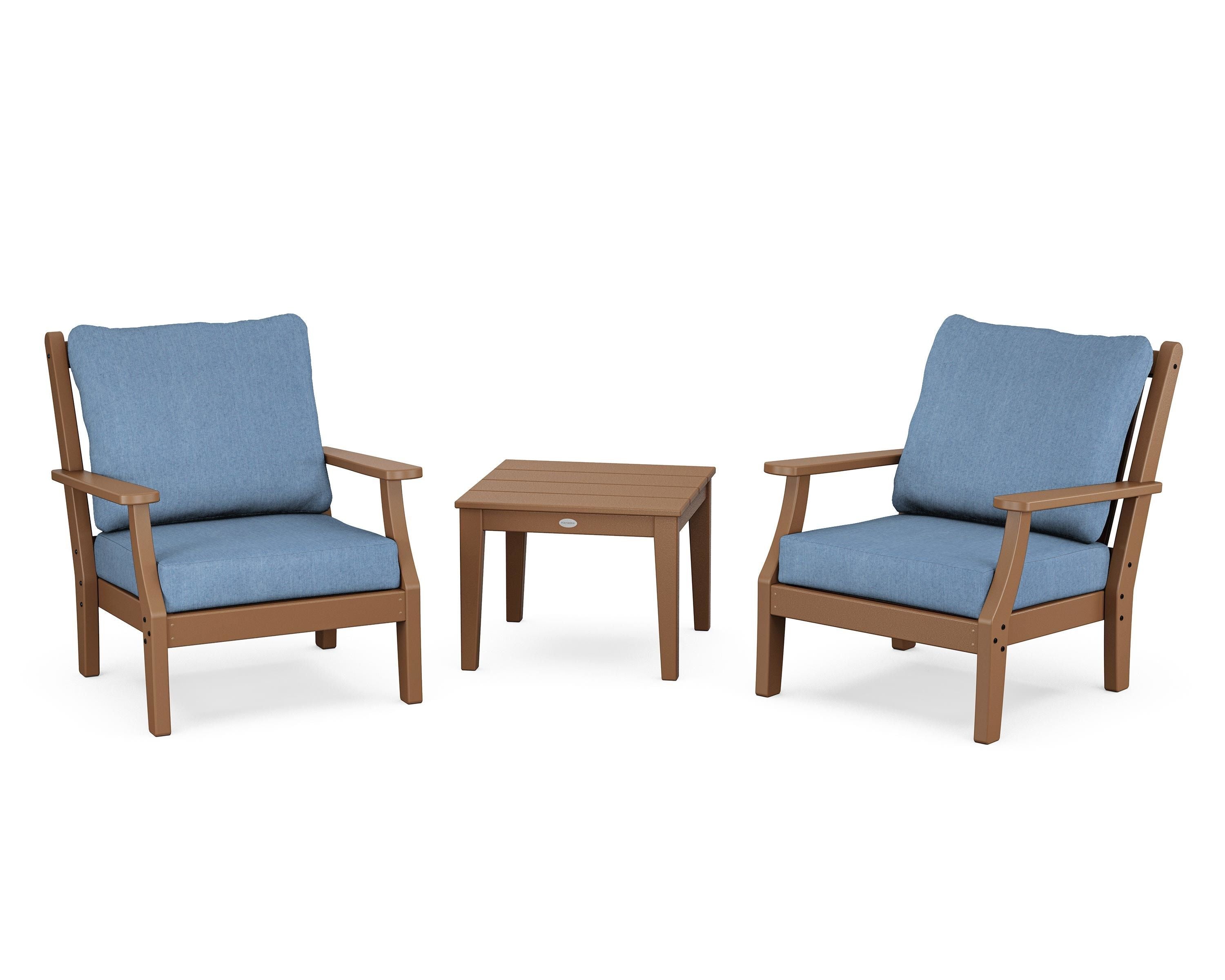 Country Living Wovendale 3-Piece Deep Seating Set in Teak / Sky Blue