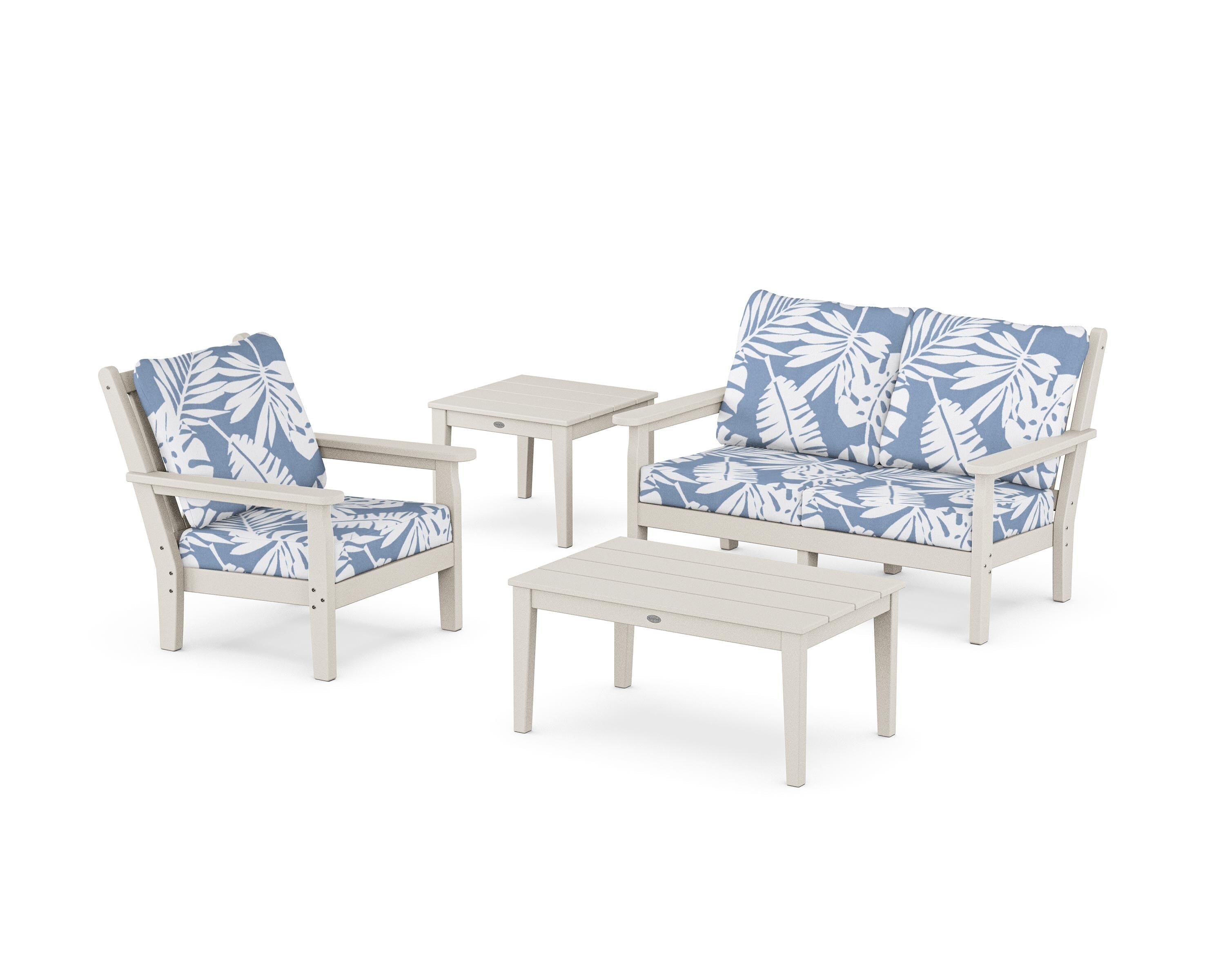 POLYWOOD Chippendale 4-Piece Deep Seating Set in Sand / Leaf Sky Blue