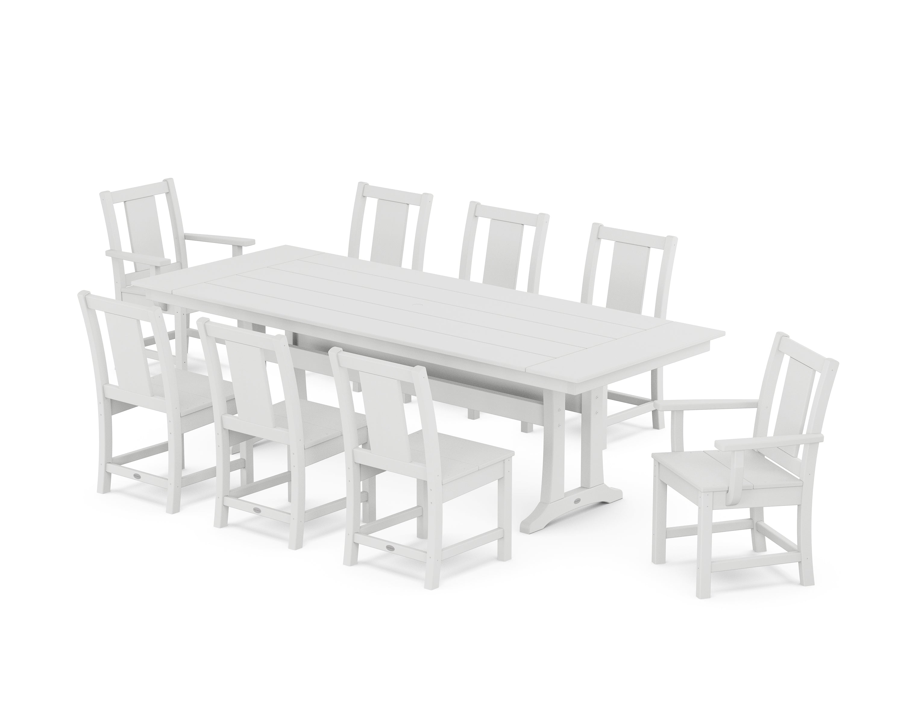 POLYWOOD® Prairie 9-Piece Farmhouse Dining Set with Trestle Legs in White