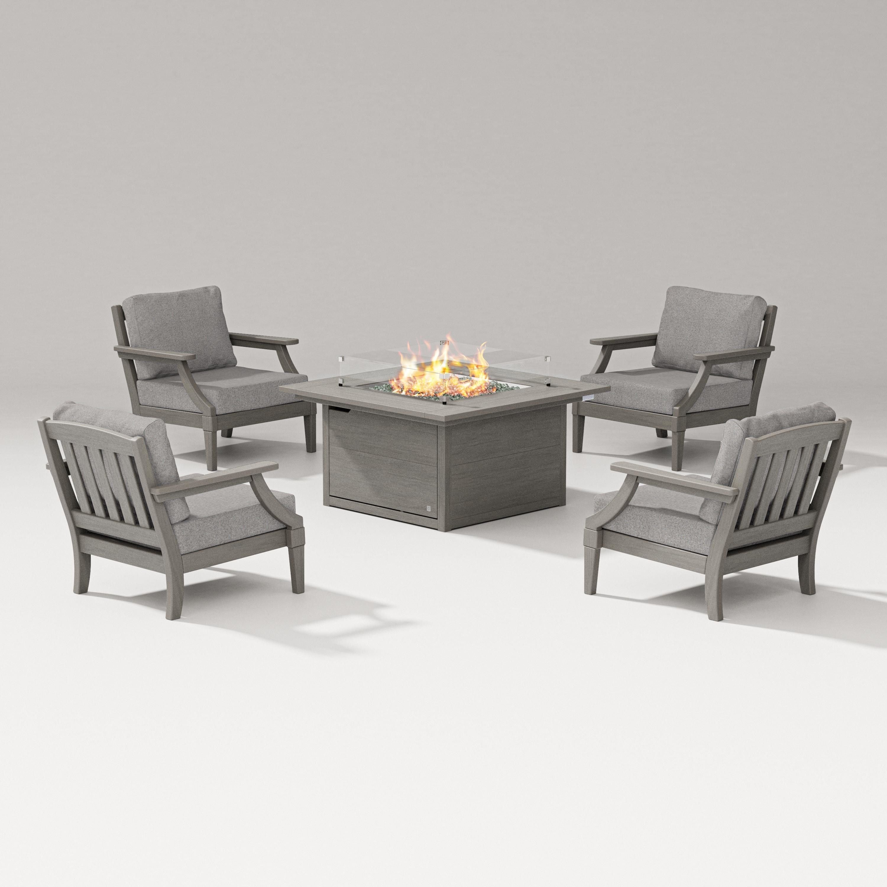 PW Designer Series Estate 5-Piece Lounge Fire Table Set in Driftwood / Grey Mist