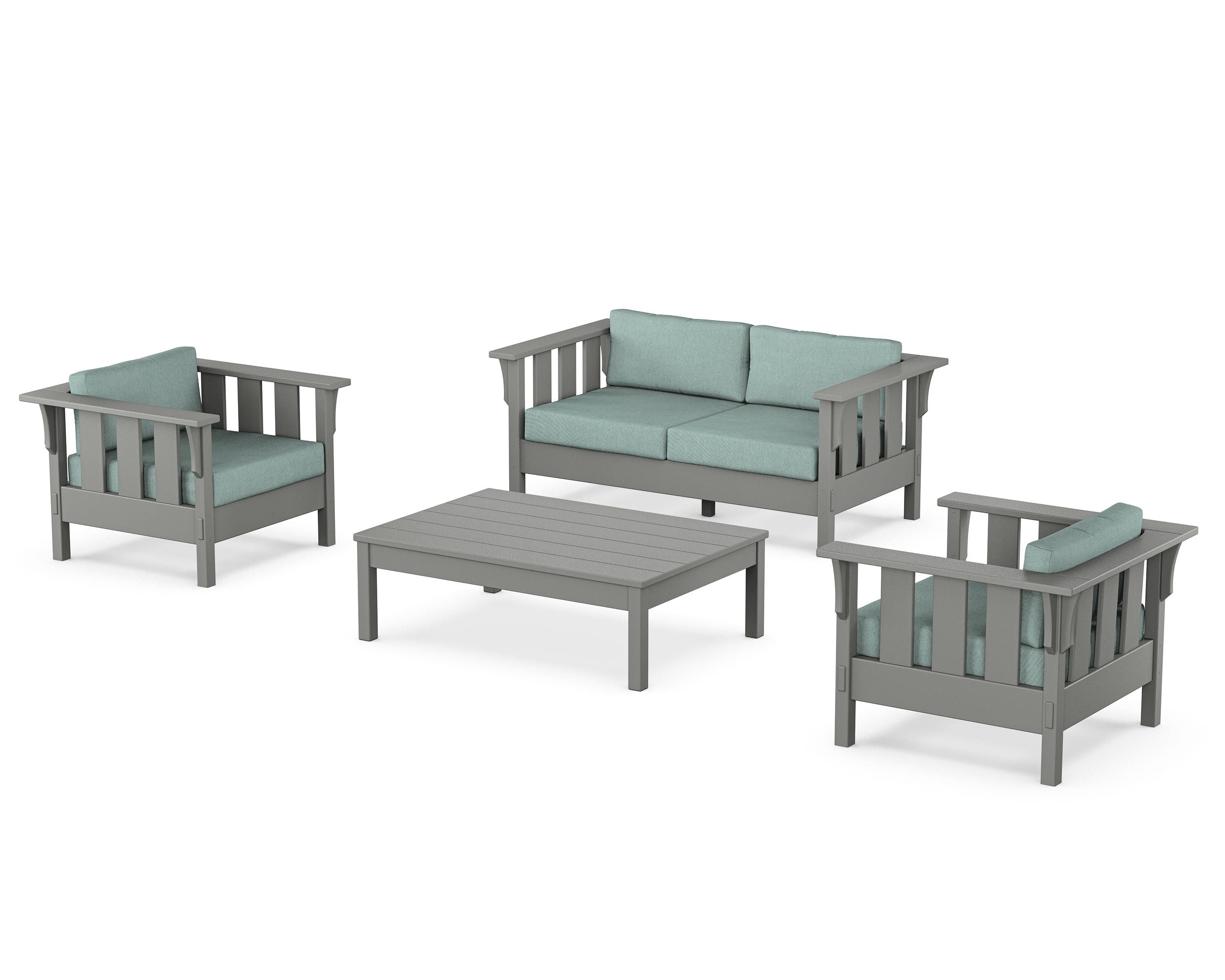 Martha Stewart by POLYWOOD Acadia 4-Piece Deep Seating Set with Loveseat in Slate Grey / Glacier Spa