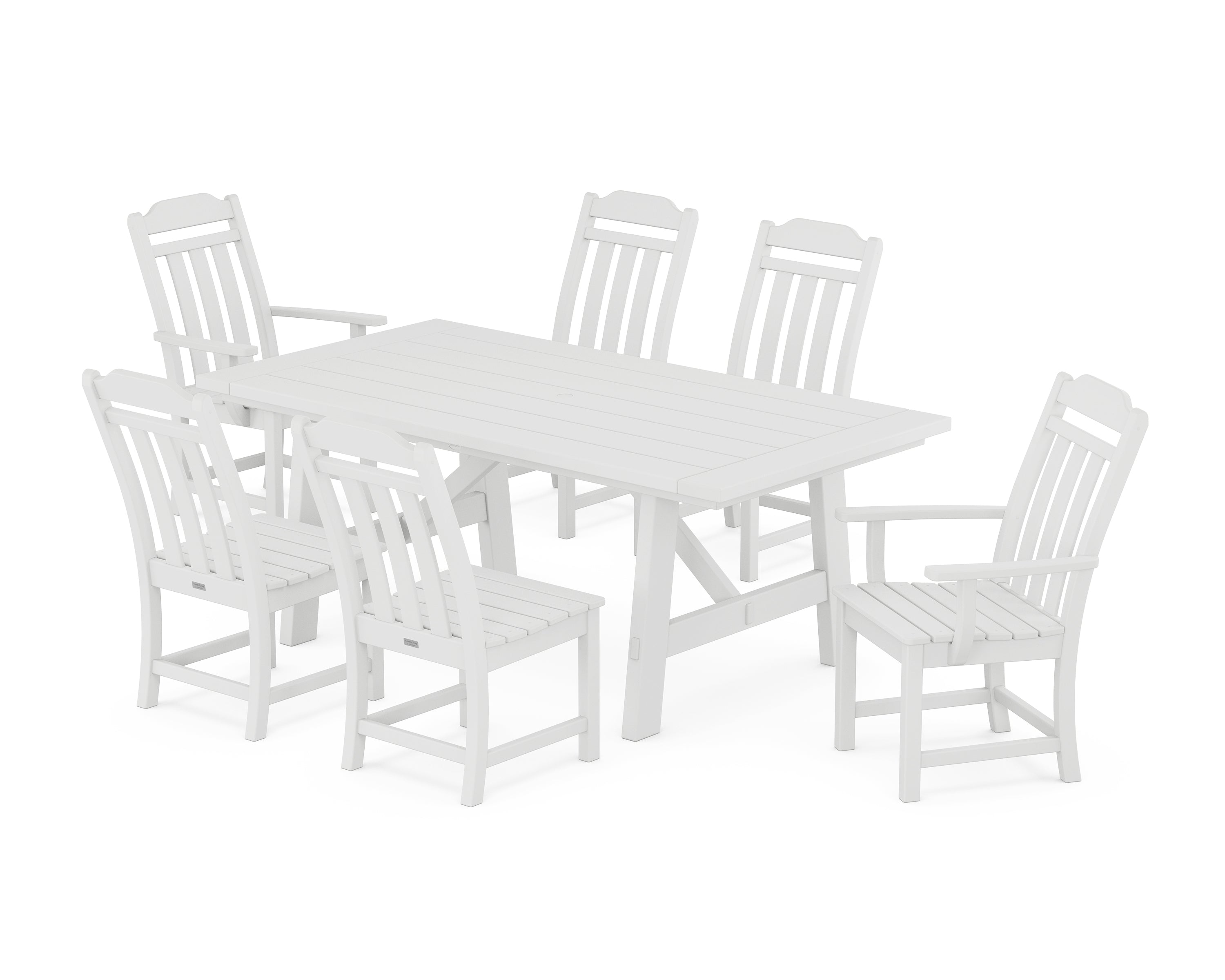 Polywood Country Living 7-Piece Rustic Farmhouse Dining Set in White