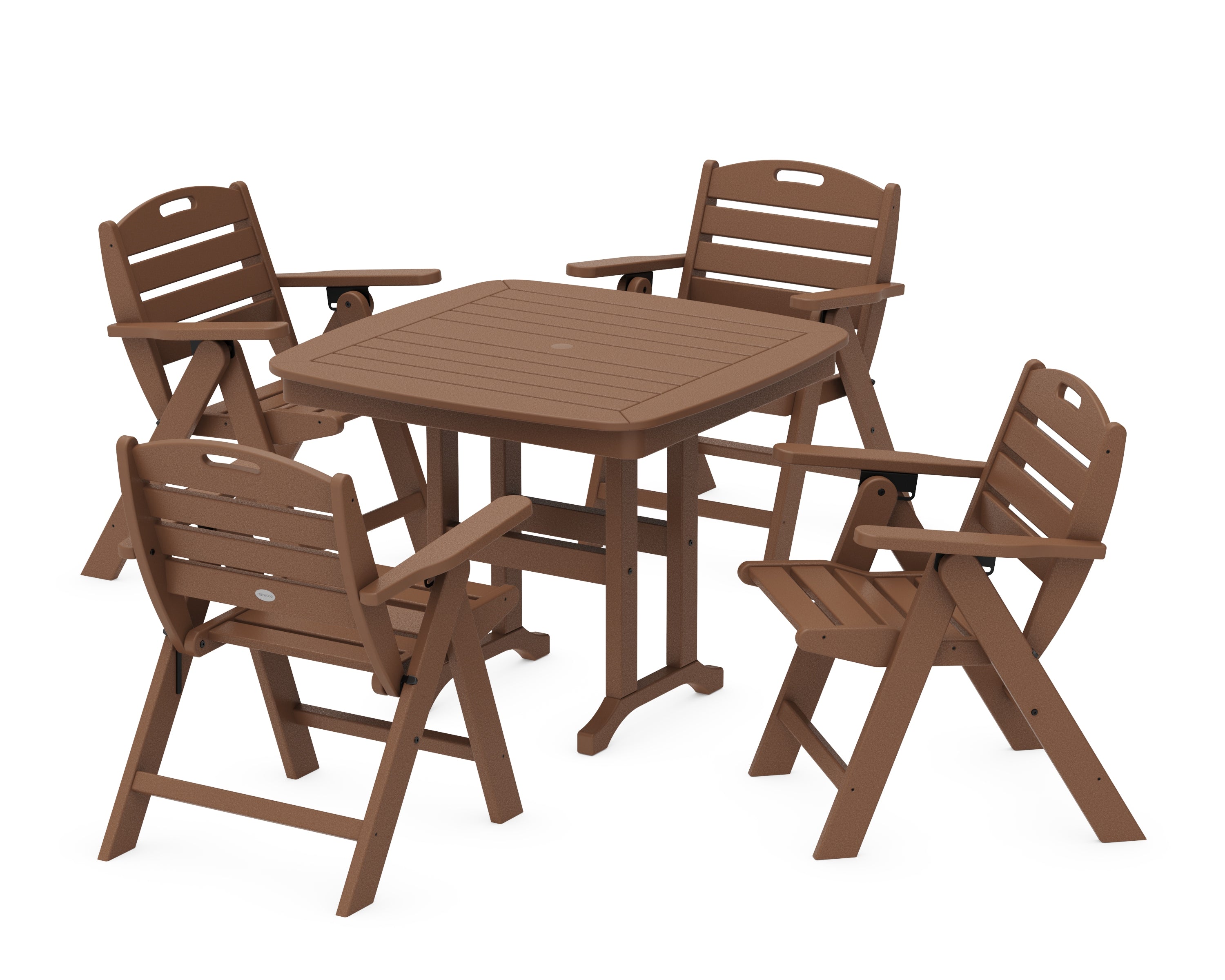 POLYWOOD Nautical Folding Lowback Chair 5-Piece Dining Set in Teak