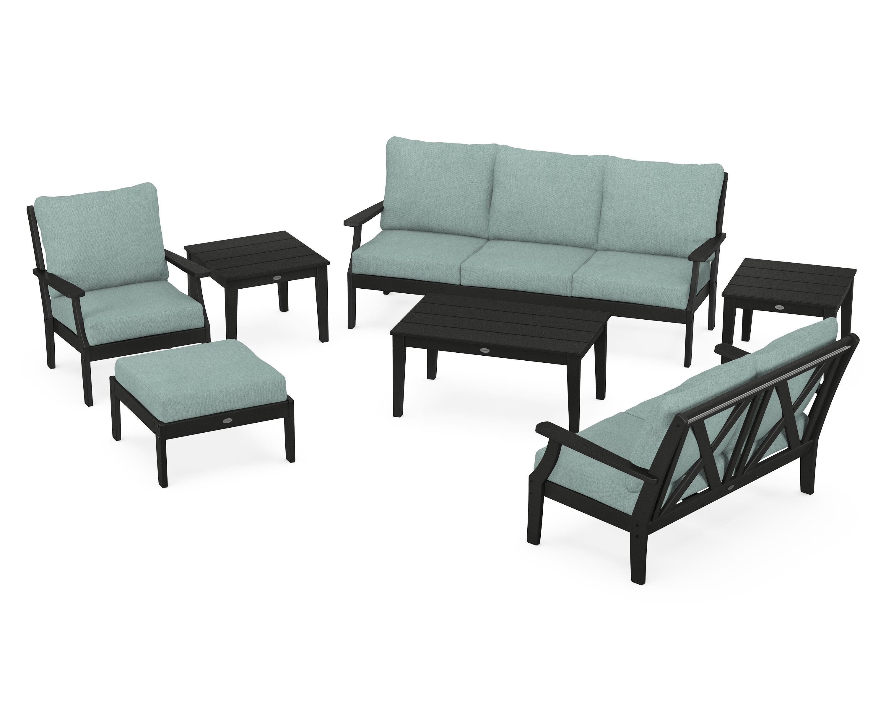 POLYWOOD Braxton 7-Piece Deep Seating Set in Black / Glacier Spa